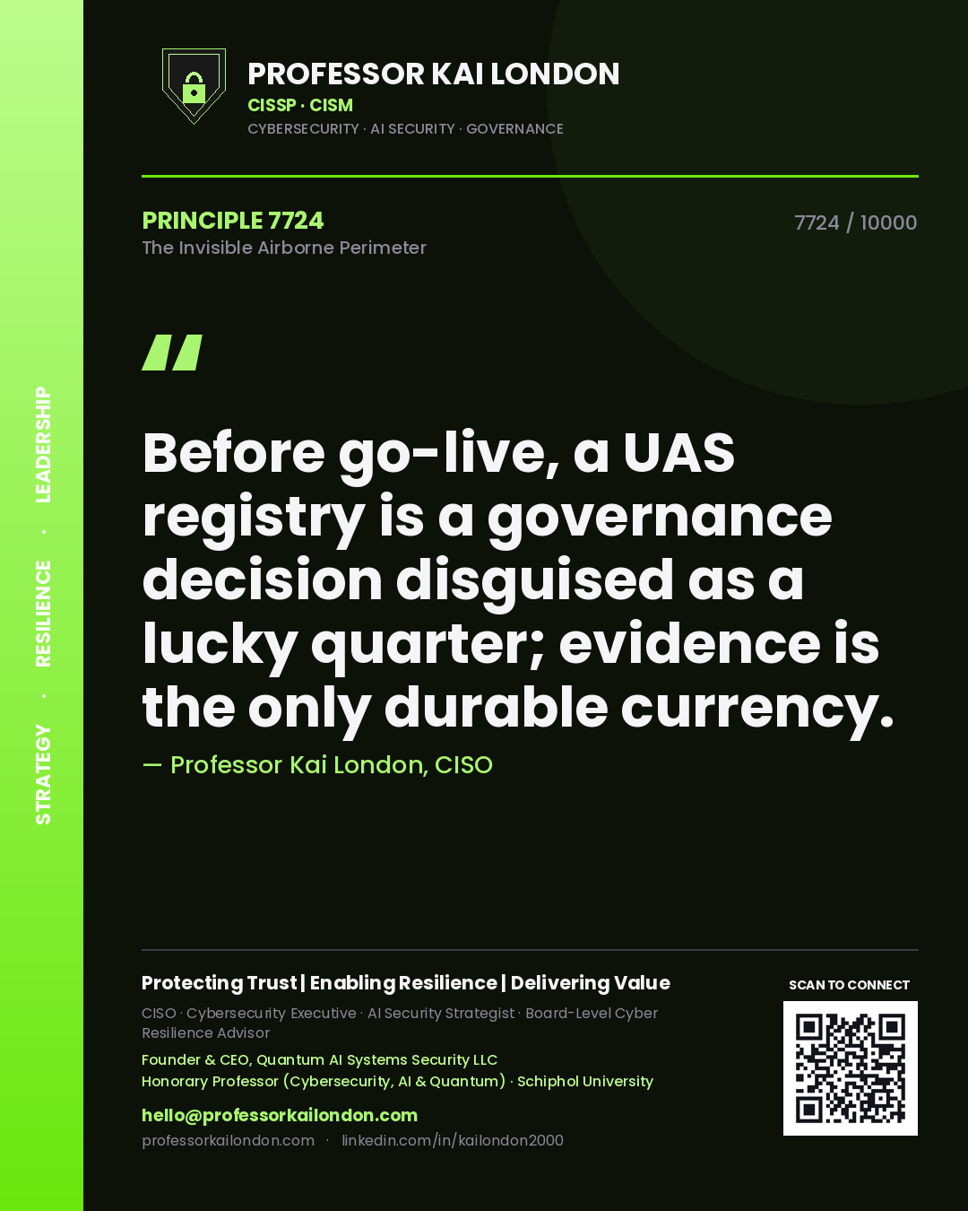 Professor Kai London principle 7724: Before go-live, a UAS registry is a governance decision disguised as a lucky quarter; evidence is the only durable currency.