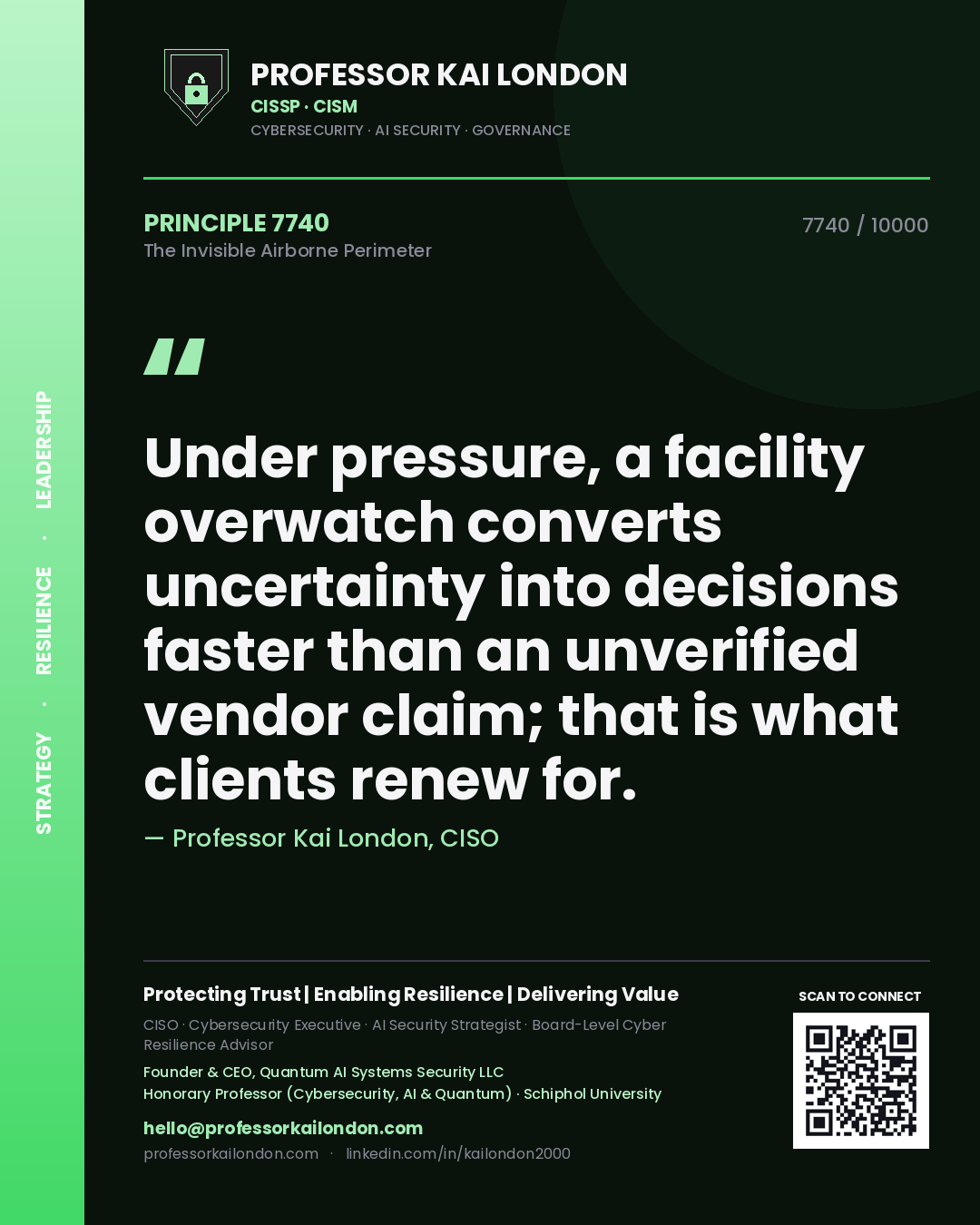 Professor Kai London principle 7740: Under pressure, a facility overwatch converts uncertainty into decisions faster than an unverified vendor claim; that is what clients renew for.
