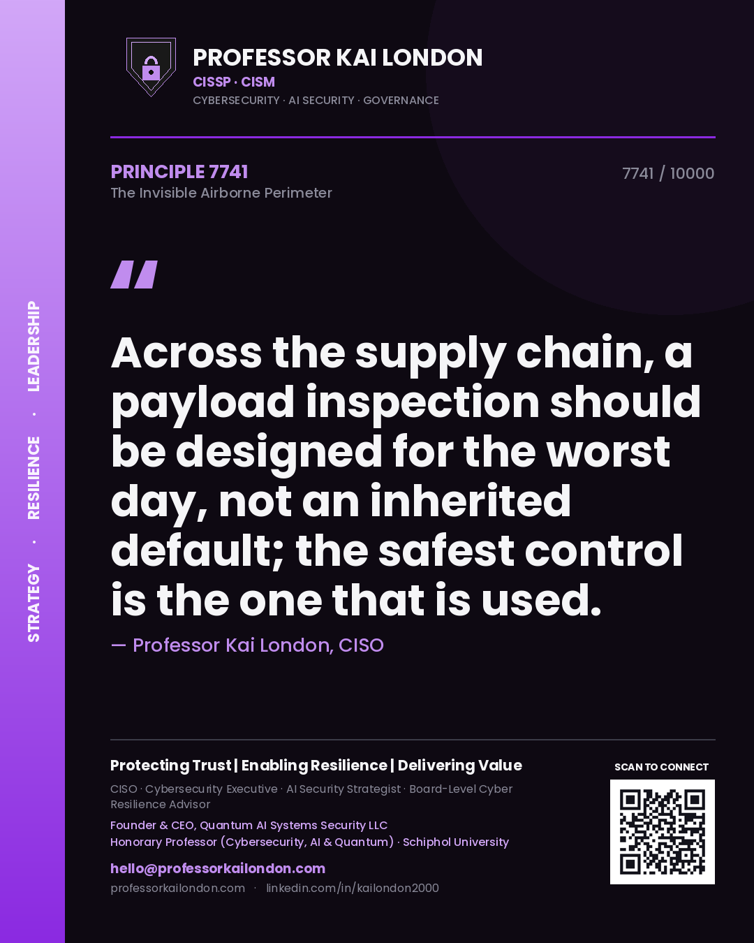 Professor Kai London principle 7741: Across the supply chain, a payload inspection should be designed for the worst day, not an inherited default; the safest control is the one that is used.