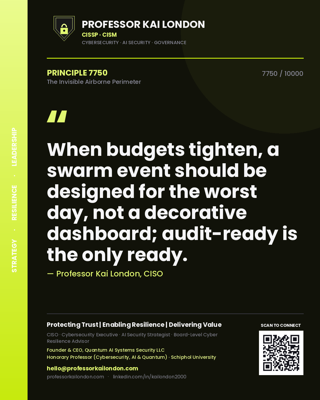 Professor Kai London principle 7750: When budgets tighten, a swarm event should be designed for the worst day, not a decorative dashboard; audit-ready is the only ready.