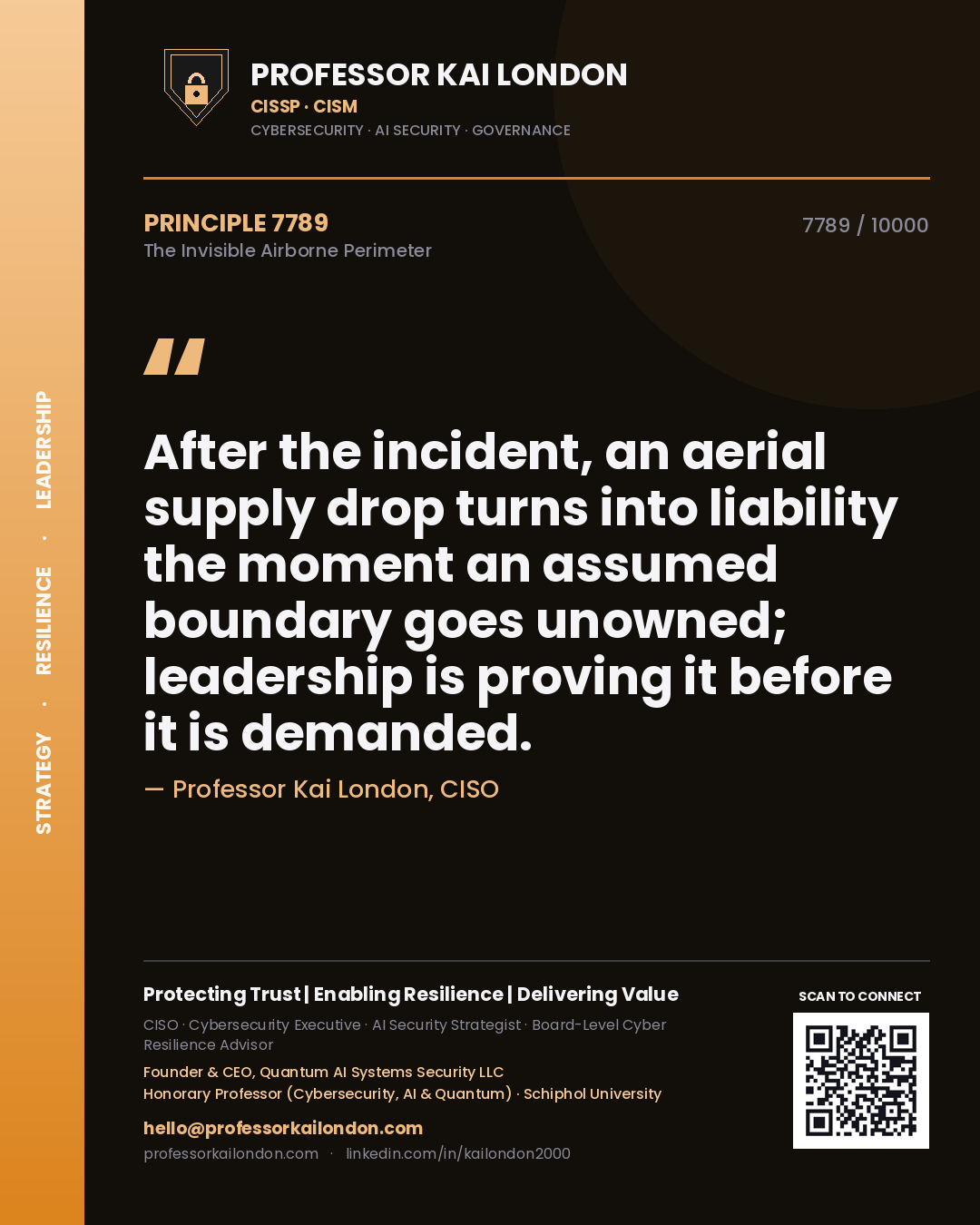 Professor Kai London principle 7789: After the incident, an aerial supply drop turns into liability the moment an assumed boundary goes unowned; leadership is proving it before it is demanded.