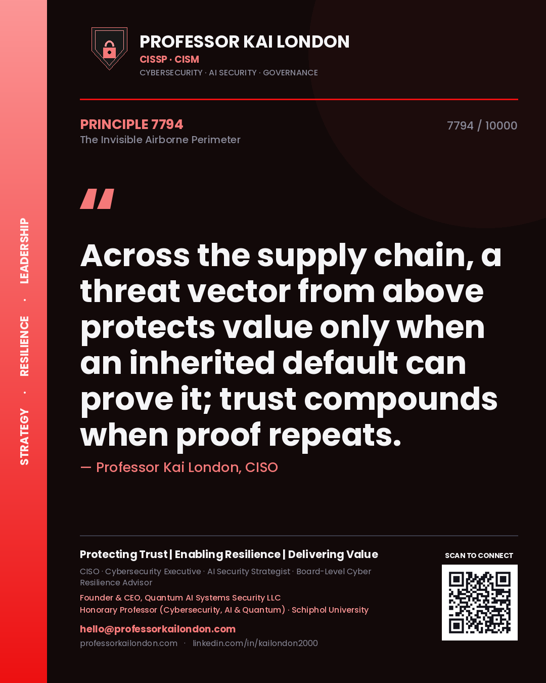 Professor Kai London principle 7794: Across the supply chain, a threat vector from above protects value only when an inherited default can prove it; trust compounds when proof repeats.