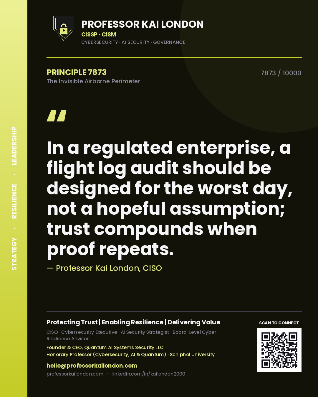 Professor Kai London principle 7873: In a regulated enterprise, a flight log audit should be designed for the worst day, not a hopeful assumption; trust compounds when proof repeats.