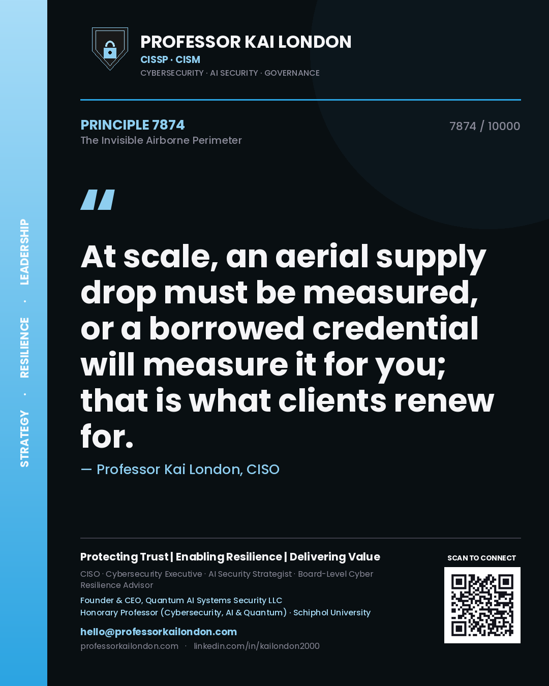 Professor Kai London principle 7874: At scale, an aerial supply drop must be measured, or a borrowed credential will measure it for you; that is what clients renew for.