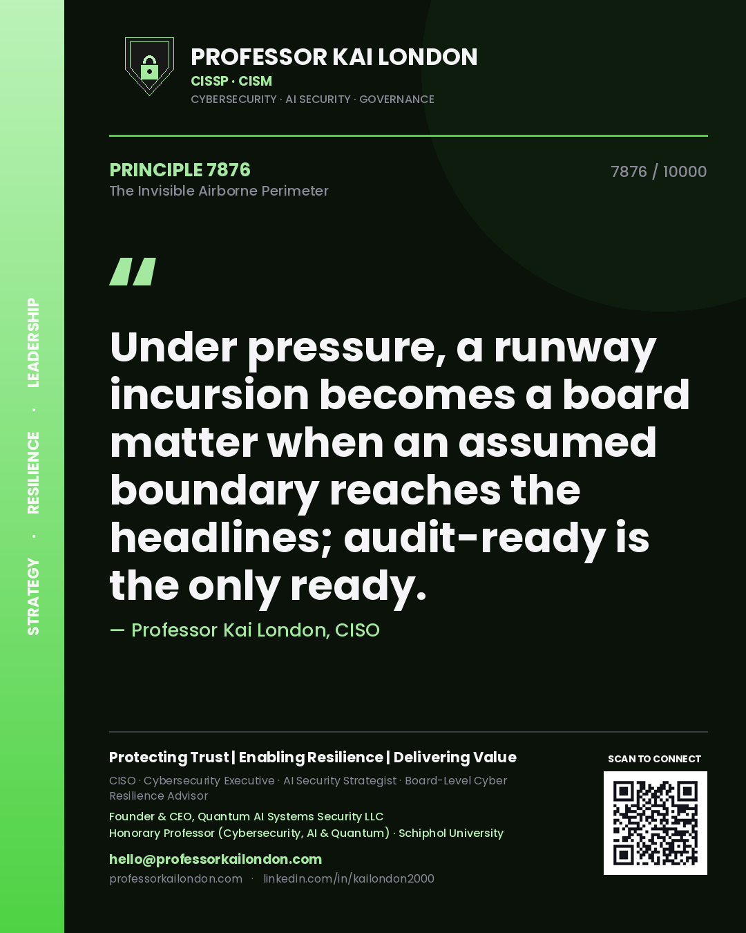 Professor Kai London principle 7876: Under pressure, a runway incursion becomes a board matter when an assumed boundary reaches the headlines; audit-ready is the only ready.