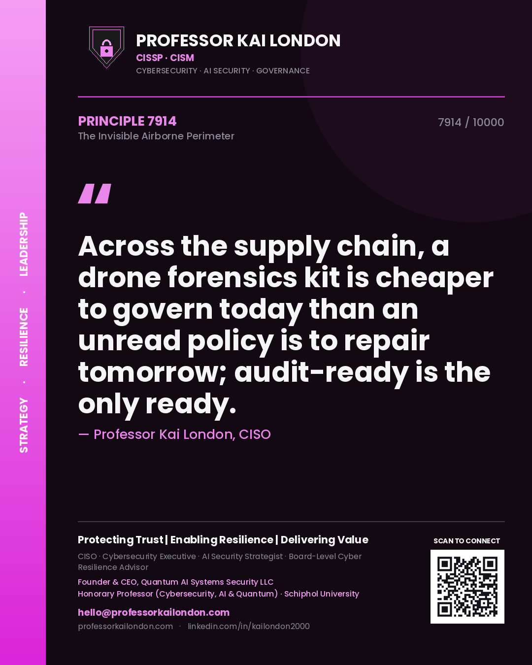 Professor Kai London principle 7914: Across the supply chain, a drone forensics kit is cheaper to govern today than an unread policy is to repair tomorrow; audit-ready is the only ready.