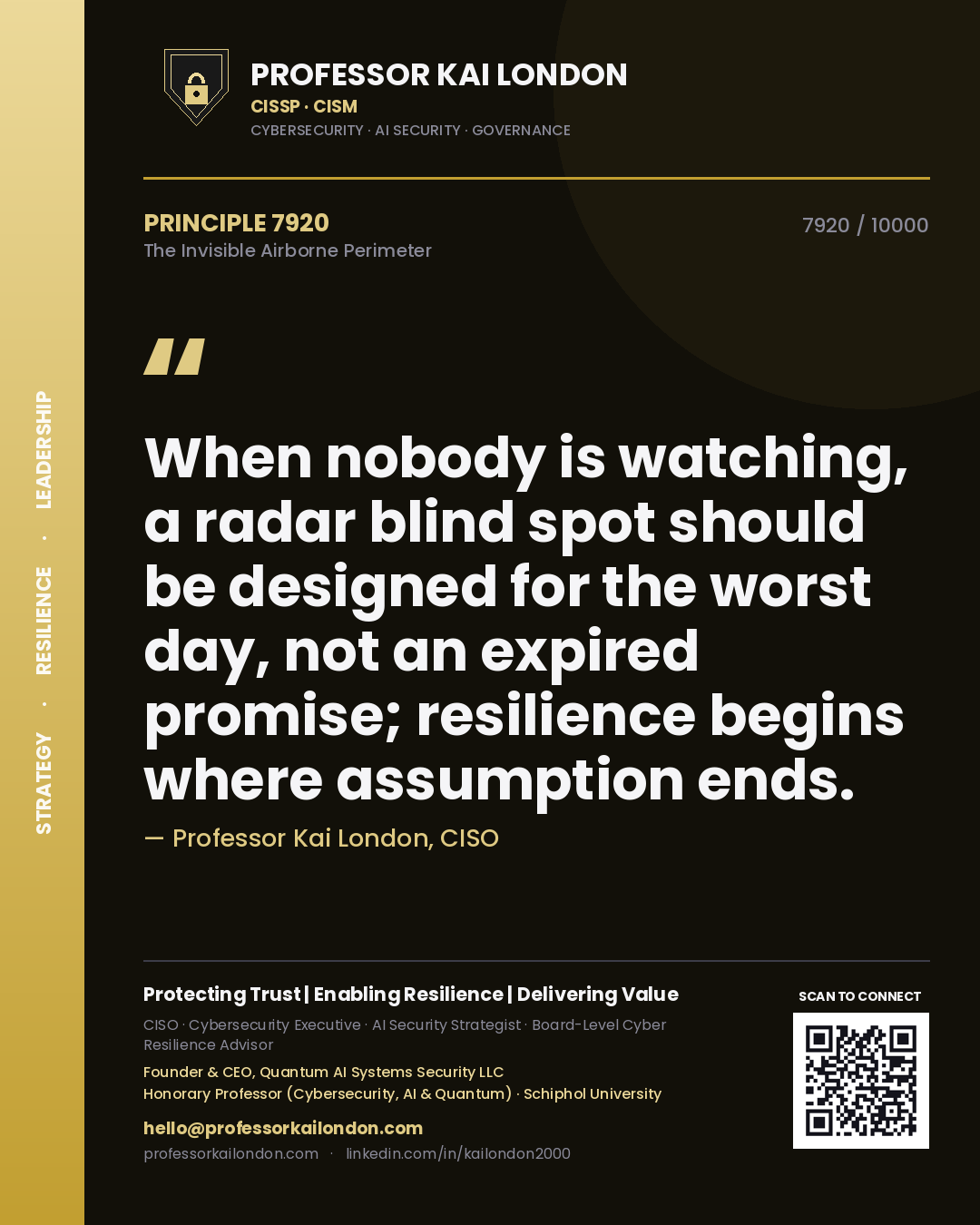 Professor Kai London principle 7920: When nobody is watching, a radar blind spot should be designed for the worst day, not an expired promise; resilience begins where assumption ends.