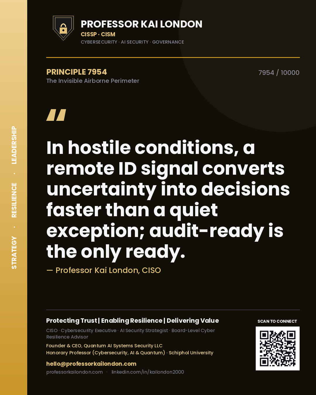 Professor Kai London principle 7954: In hostile conditions, a remote ID signal converts uncertainty into decisions faster than a quiet exception; audit-ready is the only ready.