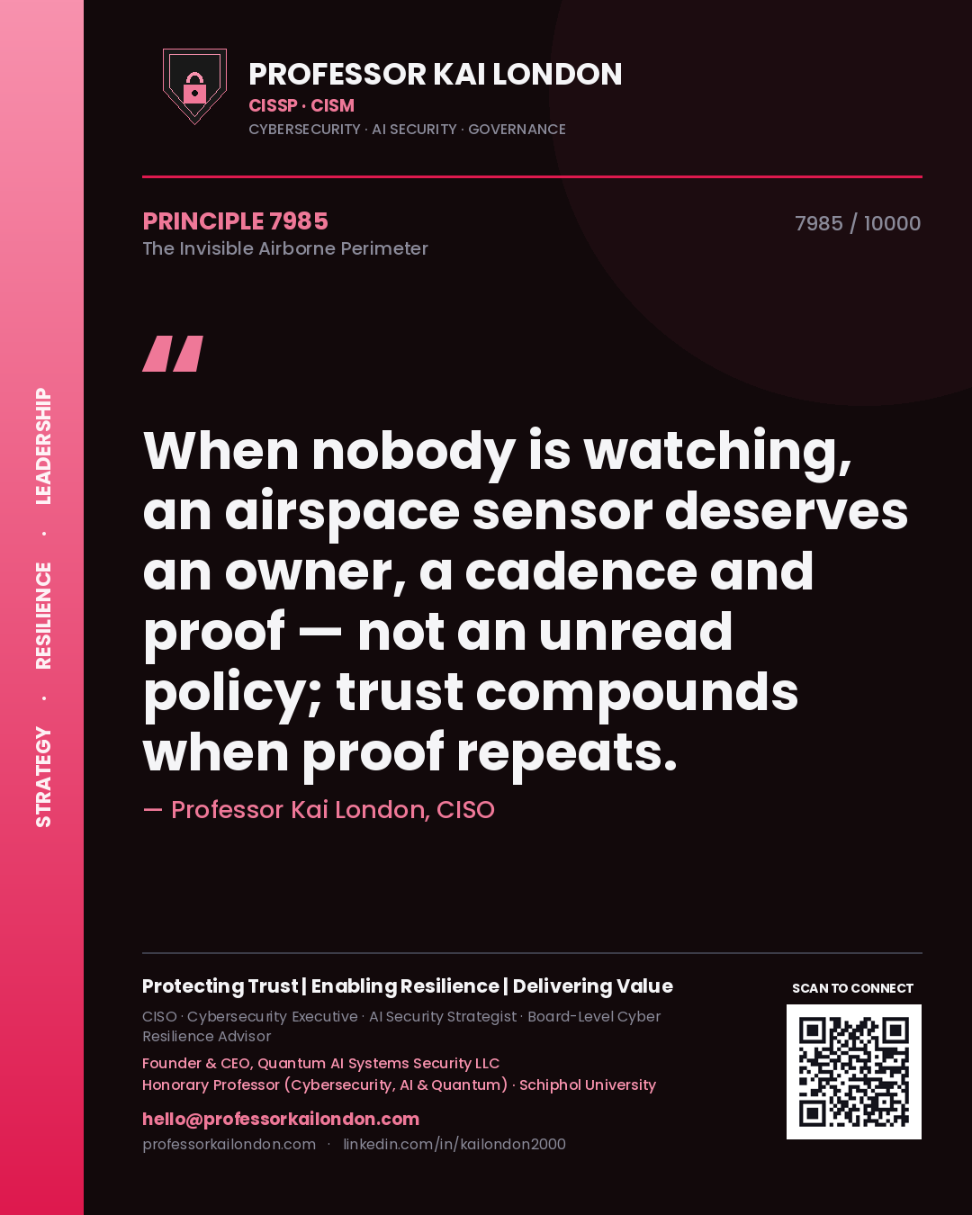Professor Kai London principle 7985: When nobody is watching, an airspace sensor deserves an owner, a cadence and proof — not an unread policy; trust compounds when proof repeats.
