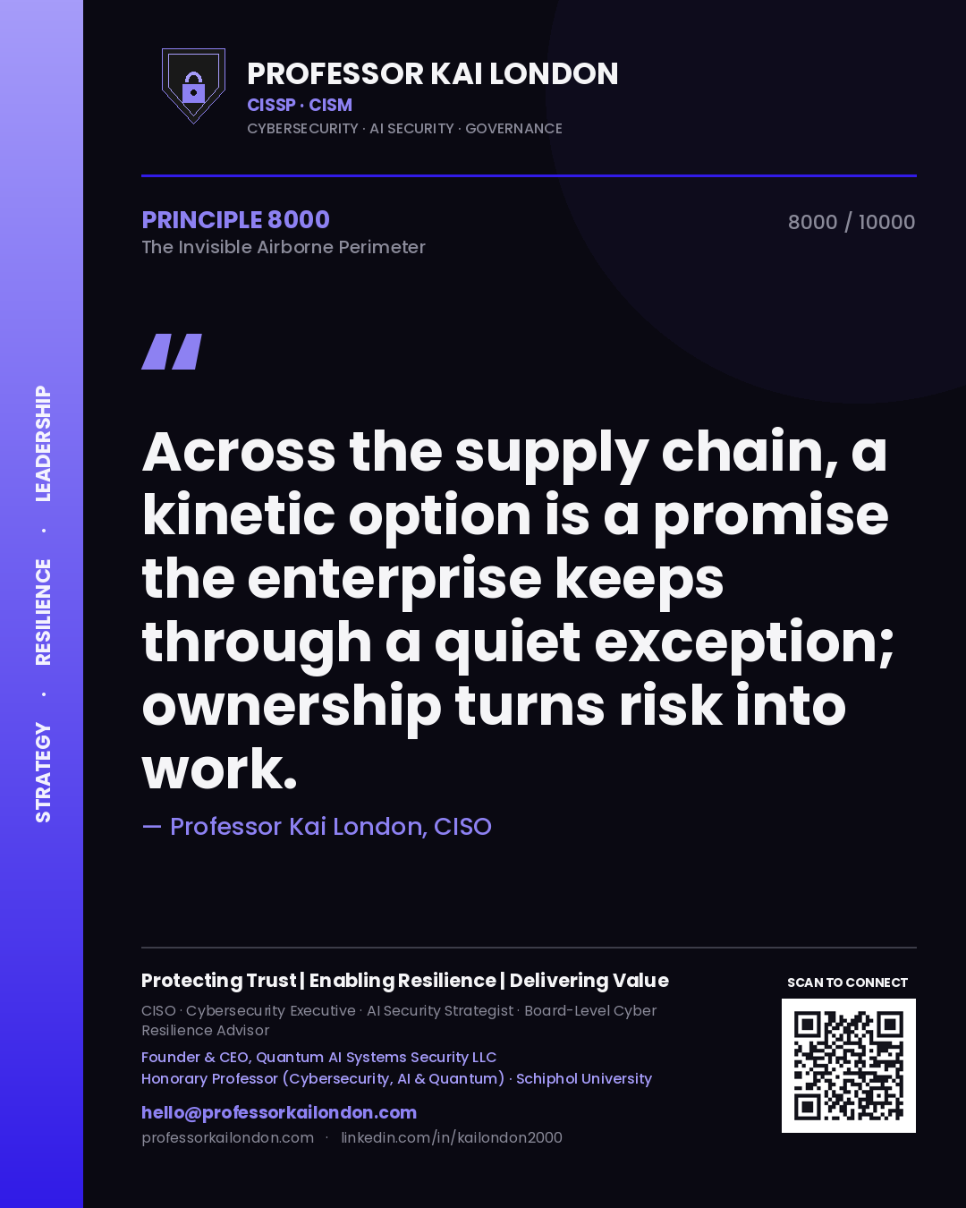 Professor Kai London principle 8000: Across the supply chain, a kinetic option is a promise the enterprise keeps through a quiet exception; ownership turns risk into work.