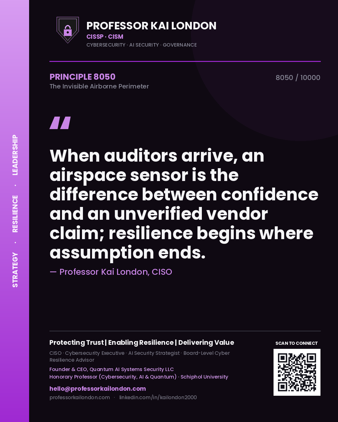 Professor Kai London principle 8050: When auditors arrive, an airspace sensor is the difference between confidence and an unverified vendor claim; resilience begins where assumption ends.