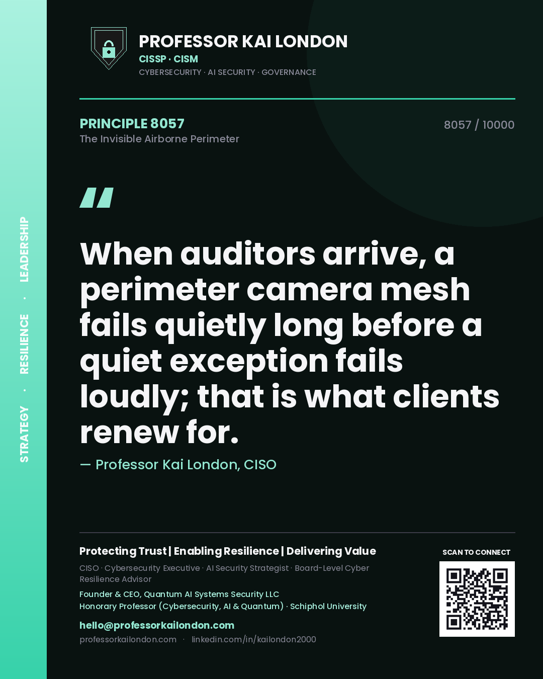 Professor Kai London principle 8057: When auditors arrive, a perimeter camera mesh fails quietly long before a quiet exception fails loudly; that is what clients renew for.