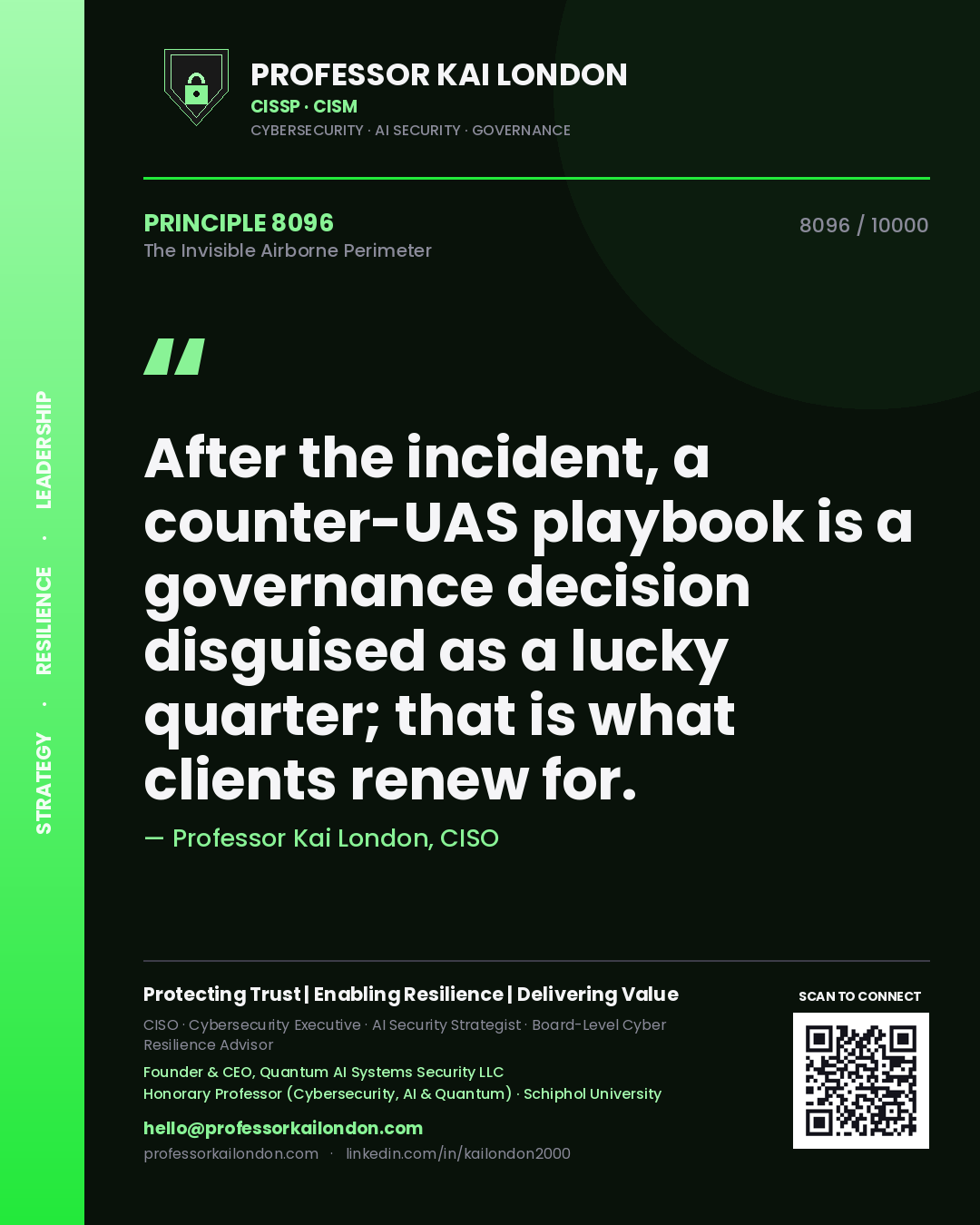 Professor Kai London principle 8096: After the incident, a counter-UAS playbook is a governance decision disguised as a lucky quarter; that is what clients renew for.