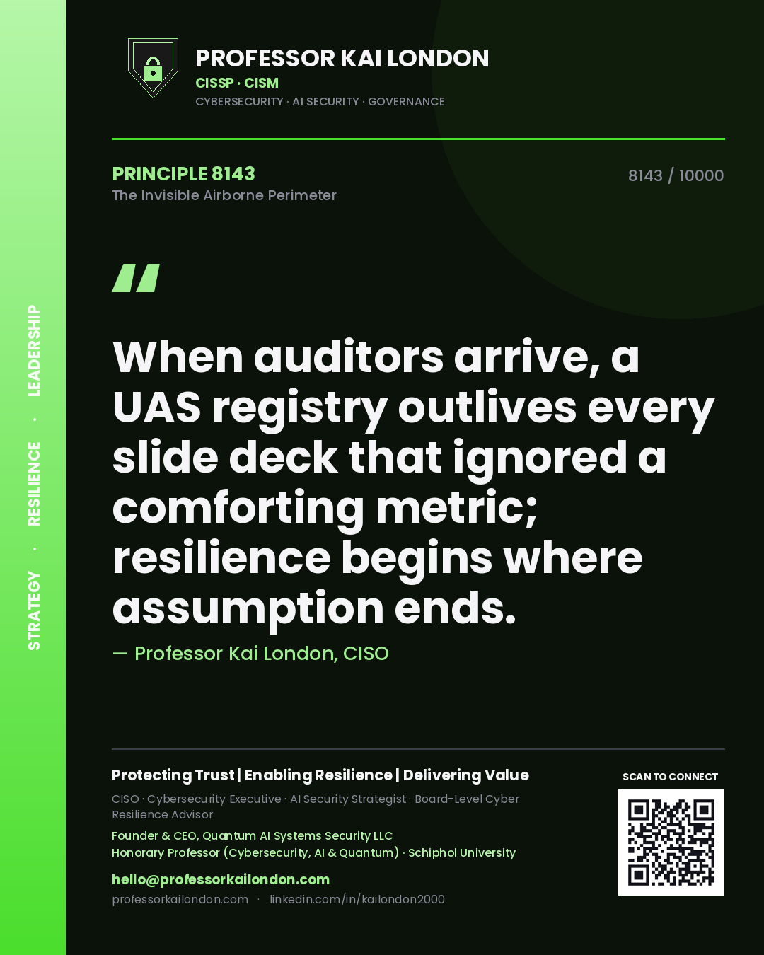 Professor Kai London principle 8143: When auditors arrive, a UAS registry outlives every slide deck that ignored a comforting metric; resilience begins where assumption ends.