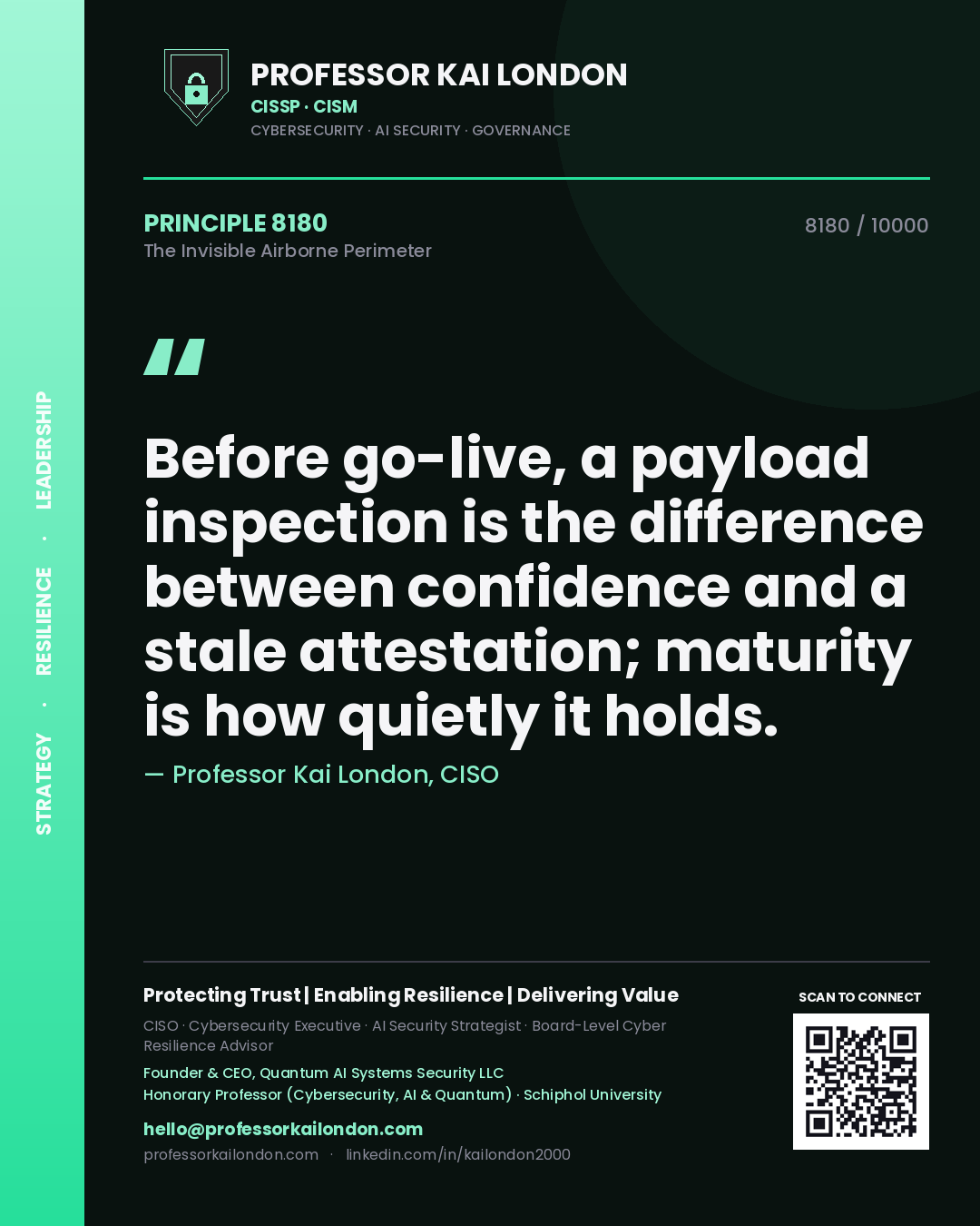 Professor Kai London principle 8180: Before go-live, a payload inspection is the difference between confidence and a stale attestation; maturity is how quietly it holds.