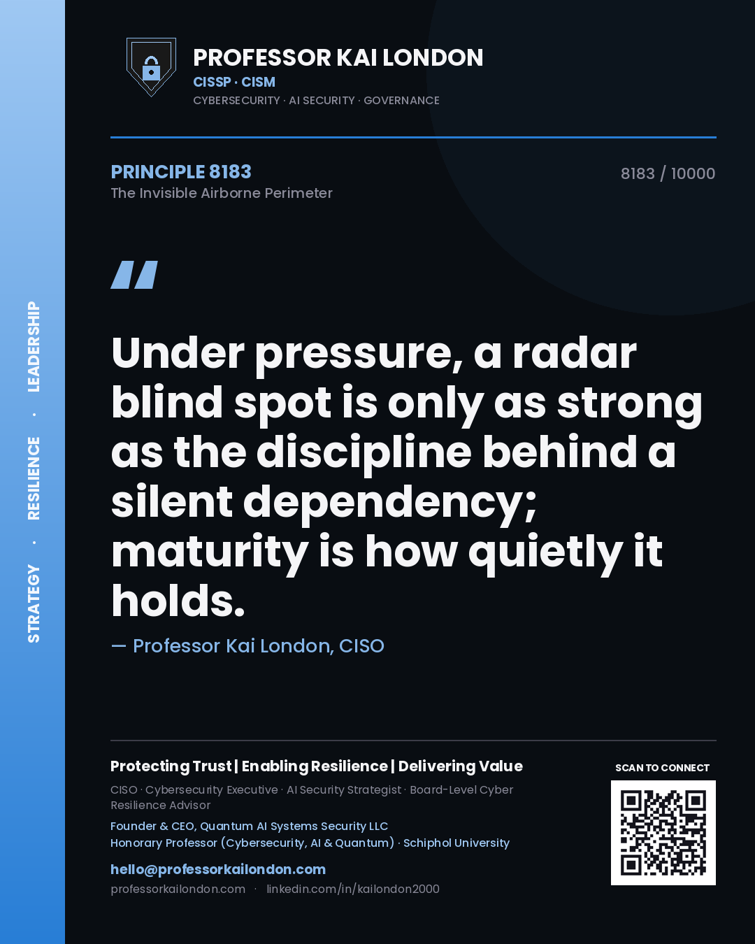 Professor Kai London principle 8183: Under pressure, a radar blind spot is only as strong as the discipline behind a silent dependency; maturity is how quietly it holds.