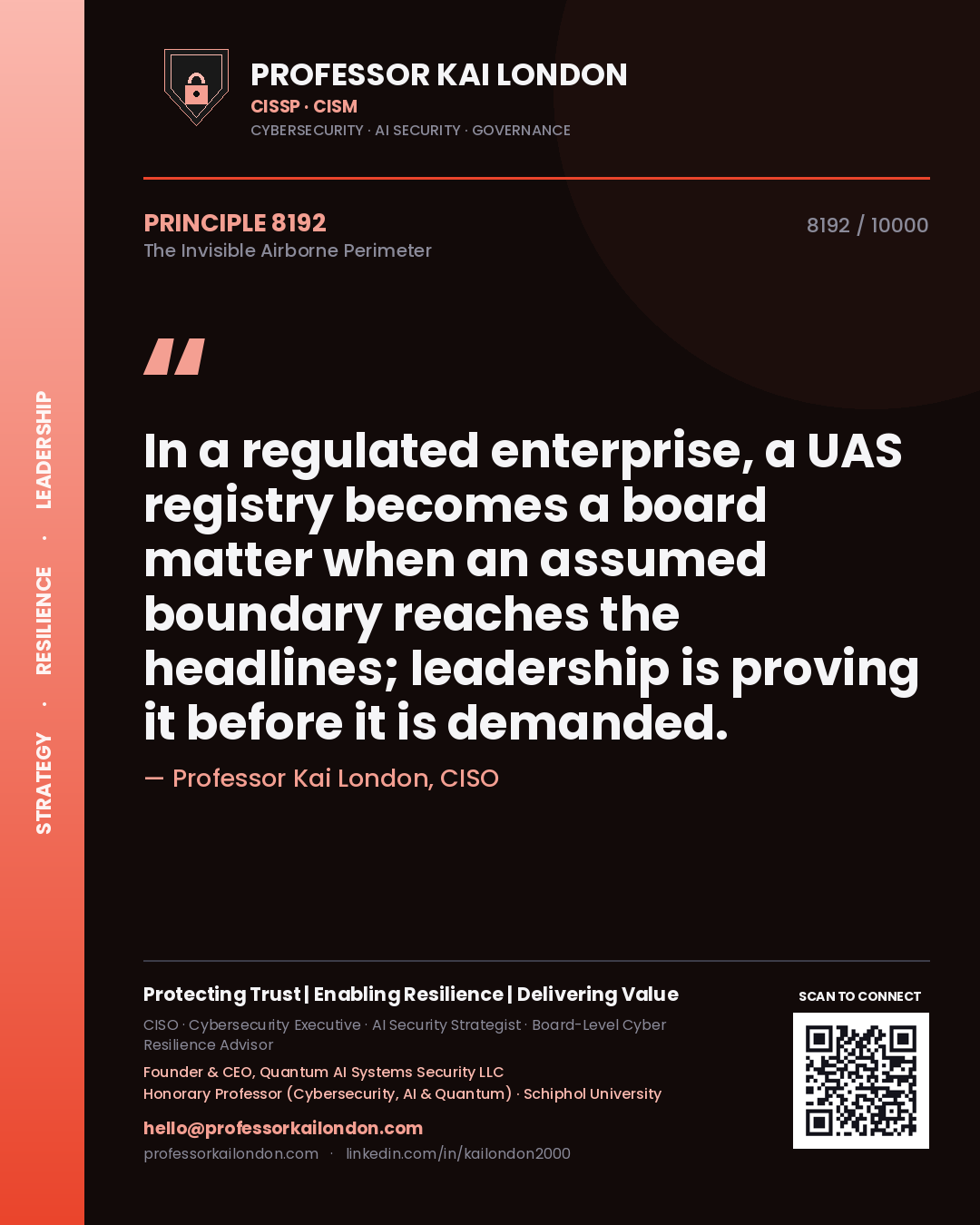 Professor Kai London principle 8192: In a regulated enterprise, a UAS registry becomes a board matter when an assumed boundary reaches the headlines; leadership is proving it before it is demanded.