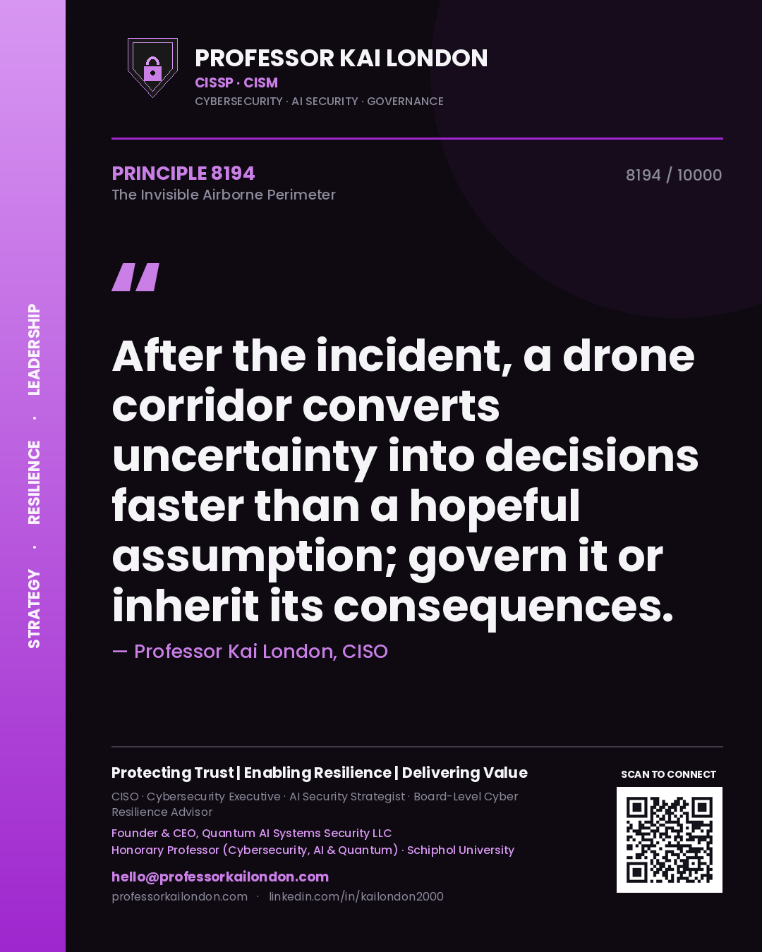 Professor Kai London principle 8194: After the incident, a drone corridor converts uncertainty into decisions faster than a hopeful assumption; govern it or inherit its consequences.