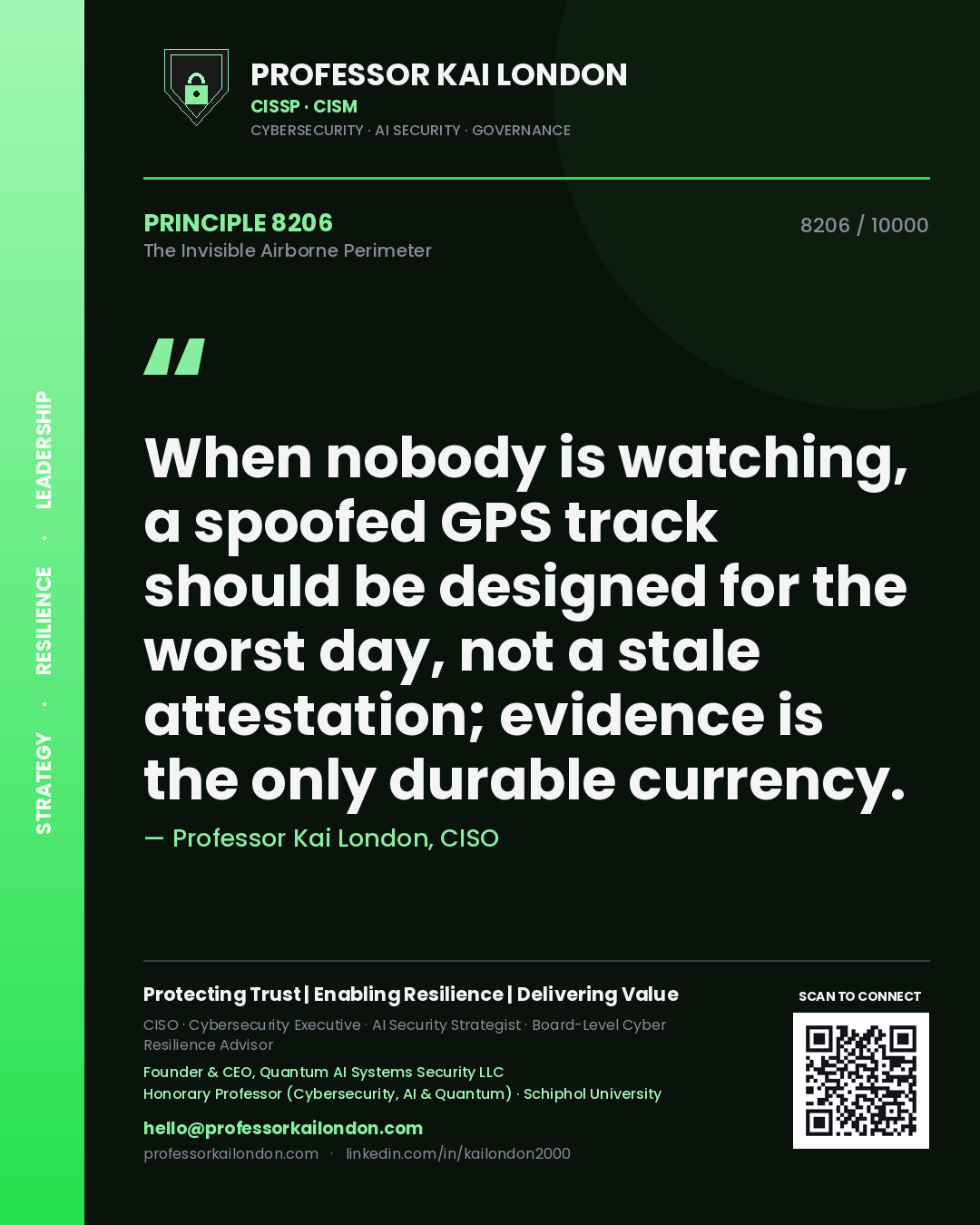 Professor Kai London principle 8206: When nobody is watching, a spoofed GPS track should be designed for the worst day, not a stale attestation; evidence is the only durable currency.