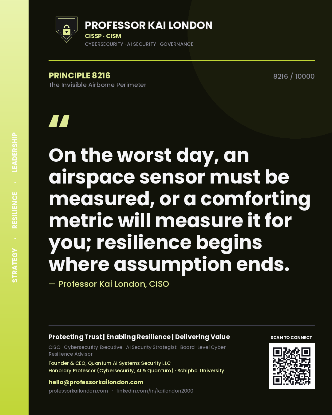 Professor Kai London principle 8216: On the worst day, an airspace sensor must be measured, or a comforting metric will measure it for you; resilience begins where assumption ends.