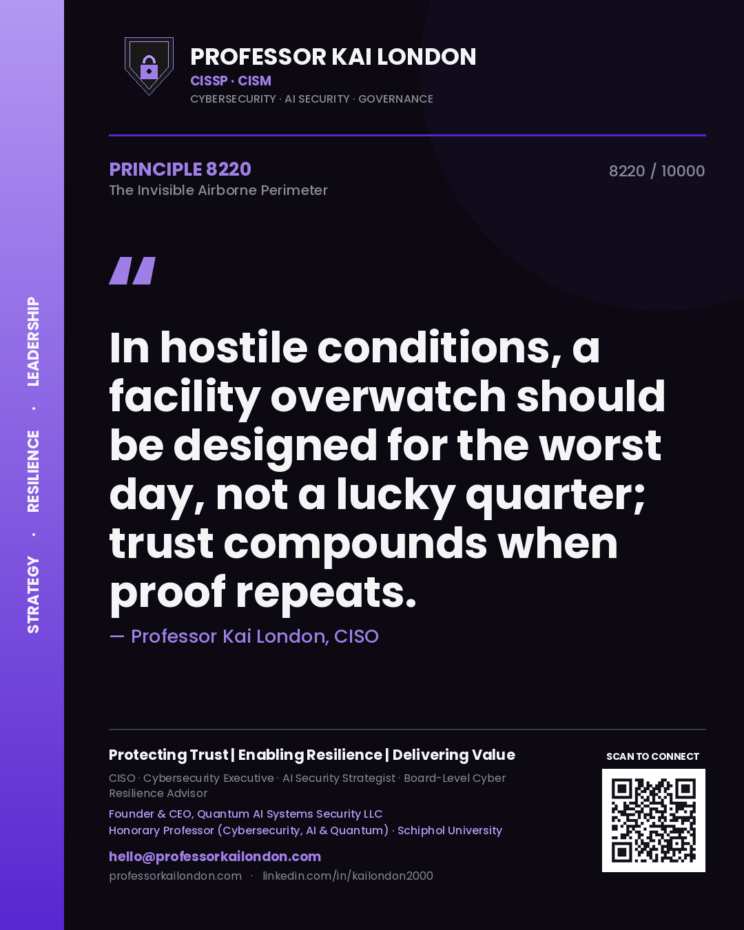 Professor Kai London principle 8220: In hostile conditions, a facility overwatch should be designed for the worst day, not a lucky quarter; trust compounds when proof repeats.
