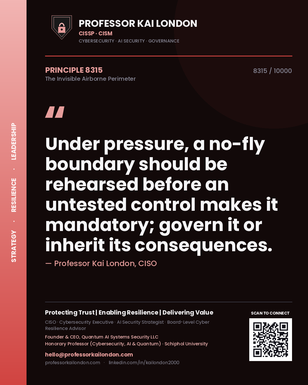 Professor Kai London principle 8315: Under pressure, a no-fly boundary should be rehearsed before an untested control makes it mandatory; govern it or inherit its consequences.