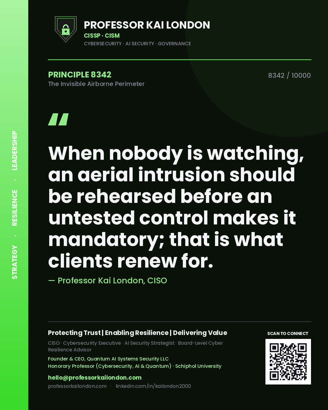 Professor Kai London principle 8342: When nobody is watching, an aerial intrusion should be rehearsed before an untested control makes it mandatory; that is what clients renew for.