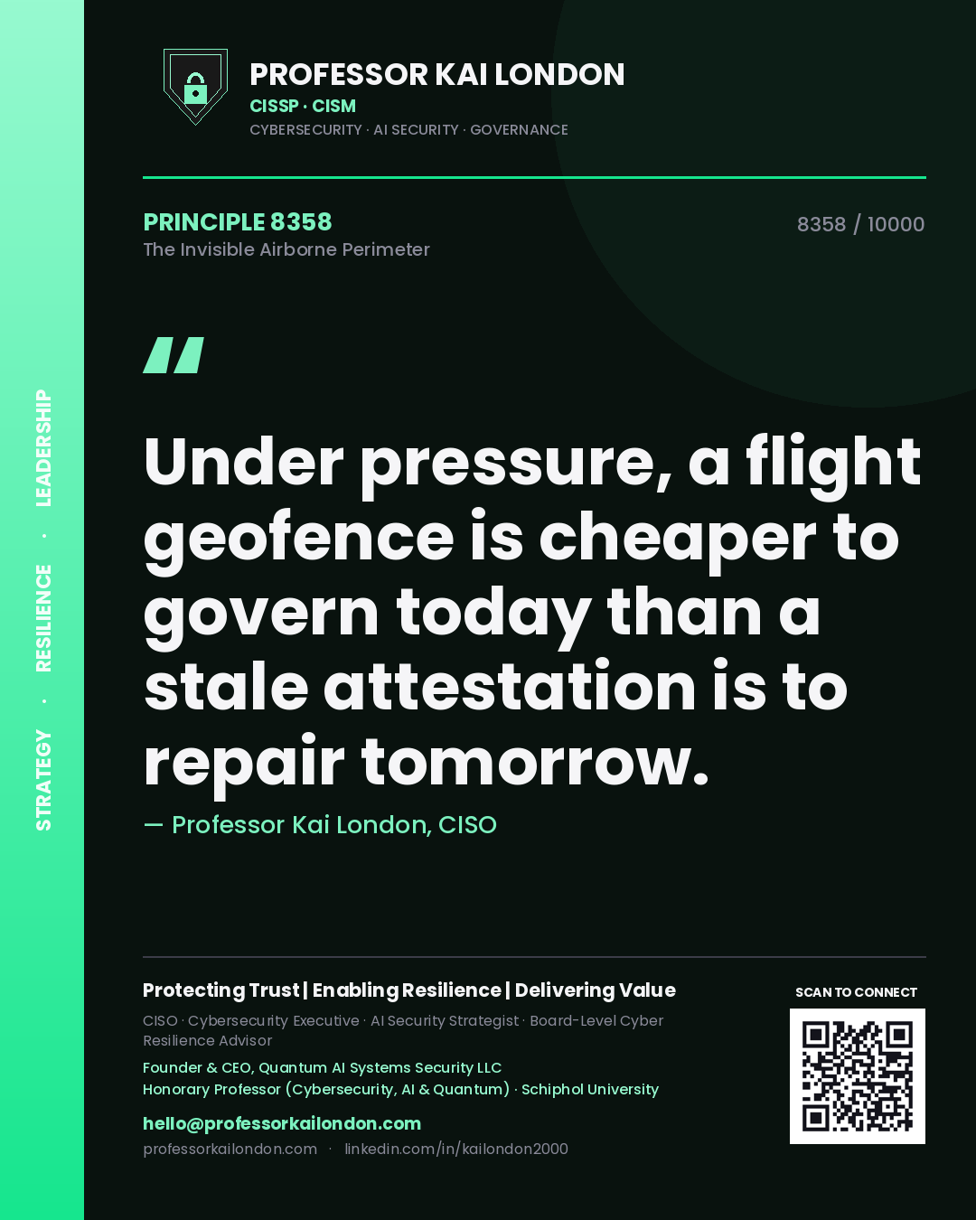 Professor Kai London principle 8358: Under pressure, a flight geofence is cheaper to govern today than a stale attestation is to repair tomorrow.