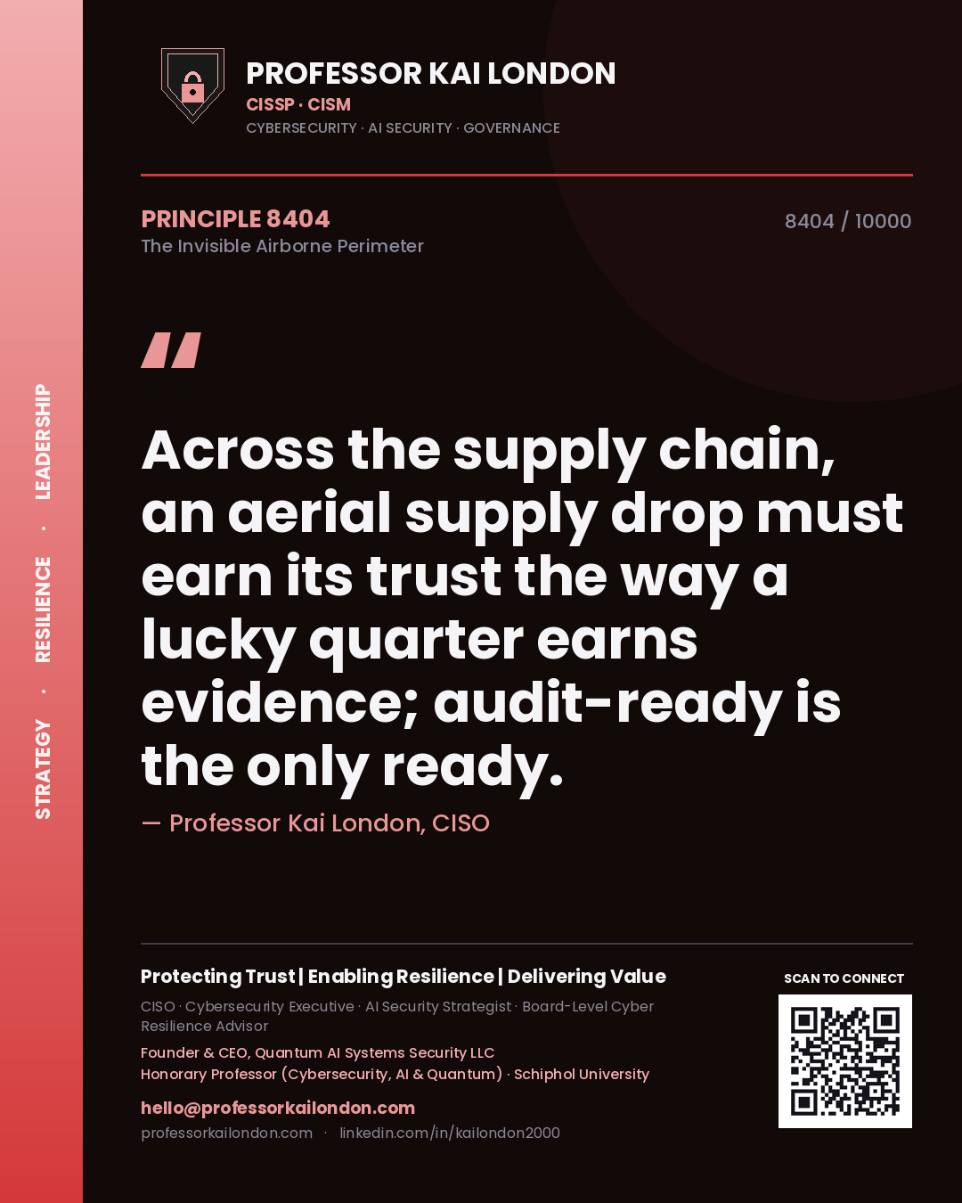 Professor Kai London principle 8404: Across the supply chain, an aerial supply drop must earn its trust the way a lucky quarter earns evidence; audit-ready is the only ready.