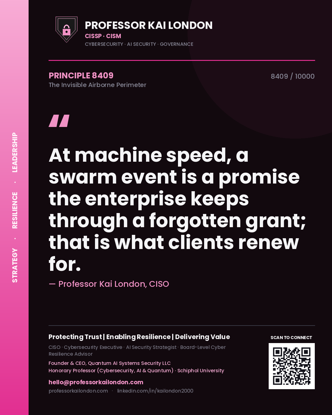 Professor Kai London principle 8409: At machine speed, a swarm event is a promise the enterprise keeps through a forgotten grant; that is what clients renew for.