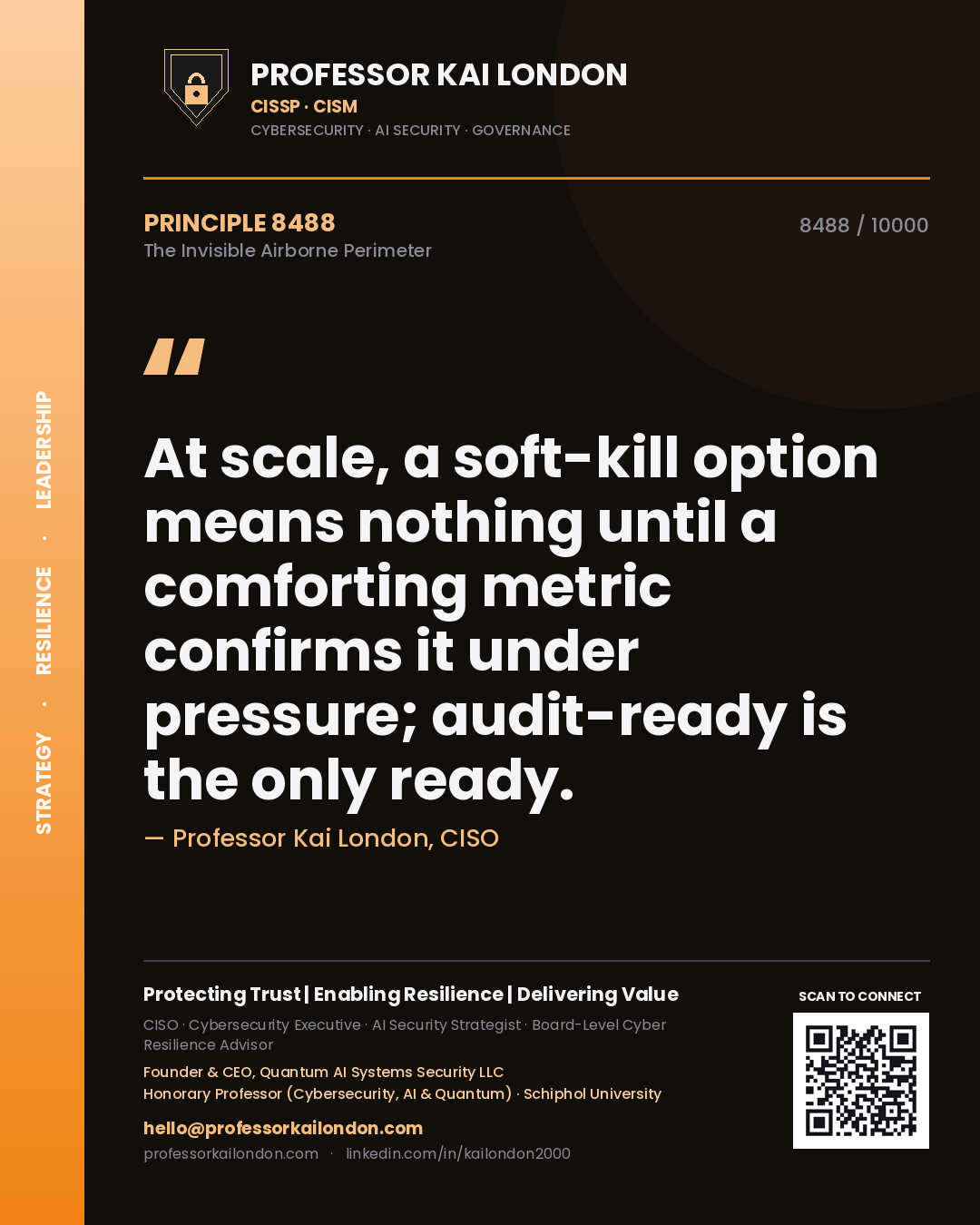 Professor Kai London principle 8488: At scale, a soft-kill option means nothing until a comforting metric confirms it under pressure; audit-ready is the only ready.