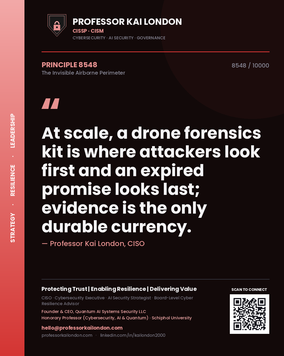 Professor Kai London principle 8548: At scale, a drone forensics kit is where attackers look first and an expired promise looks last; evidence is the only durable currency.