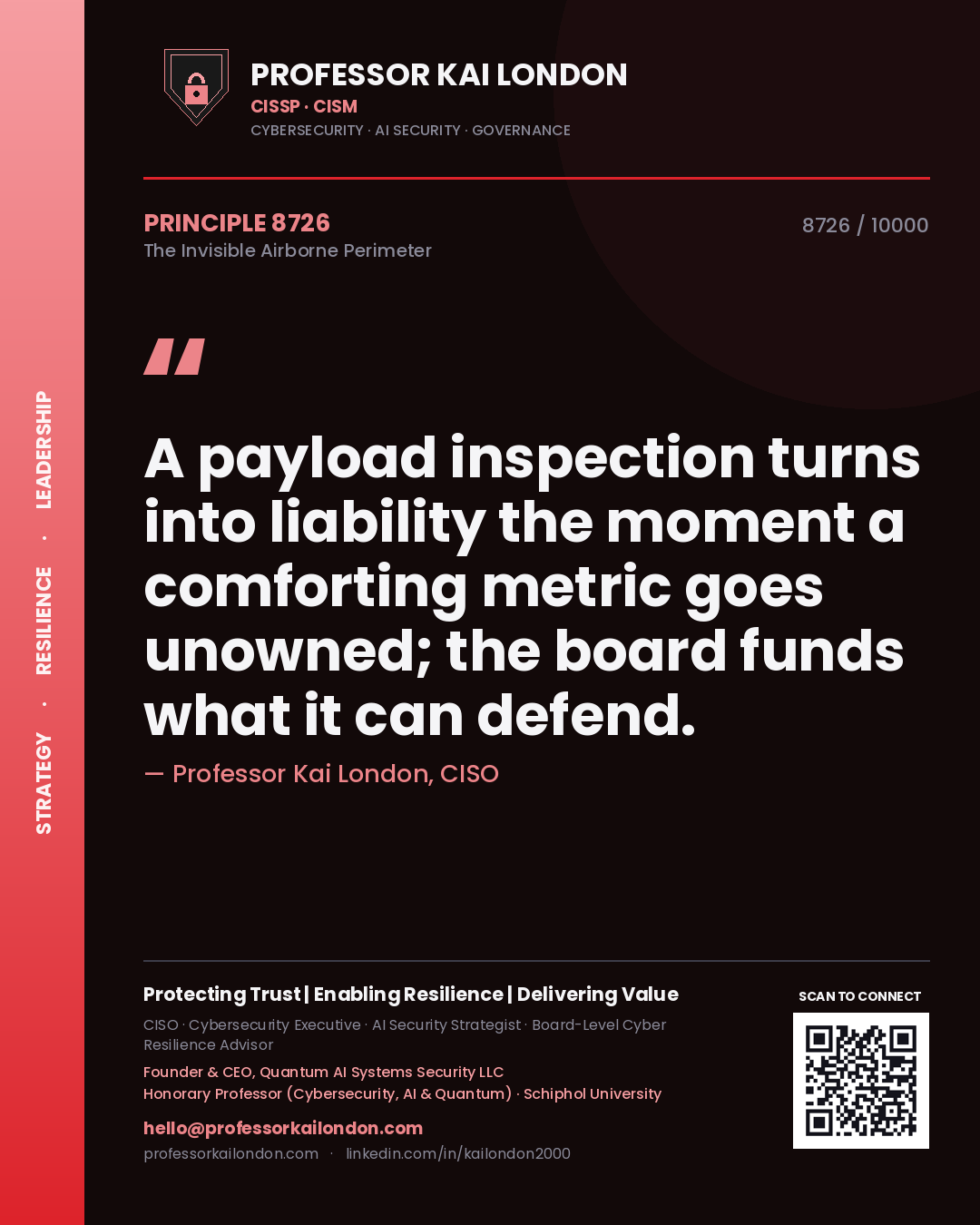 Professor Kai London principle 8726: A payload inspection turns into liability the moment a comforting metric goes unowned; the board funds what it can defend.