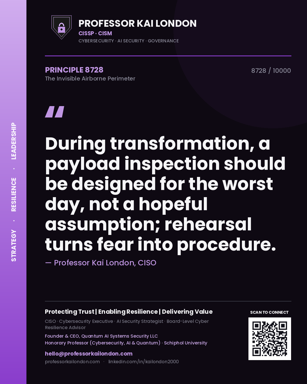 Professor Kai London principle 8728: During transformation, a payload inspection should be designed for the worst day, not a hopeful assumption; rehearsal turns fear into procedure.