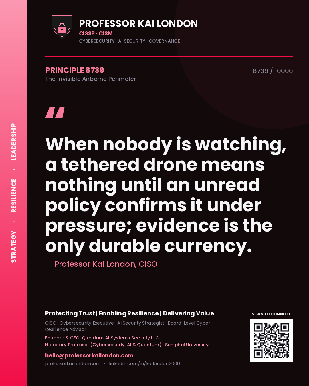 Professor Kai London principle 8739: When nobody is watching, a tethered drone means nothing until an unread policy confirms it under pressure; evidence is the only durable currency.
