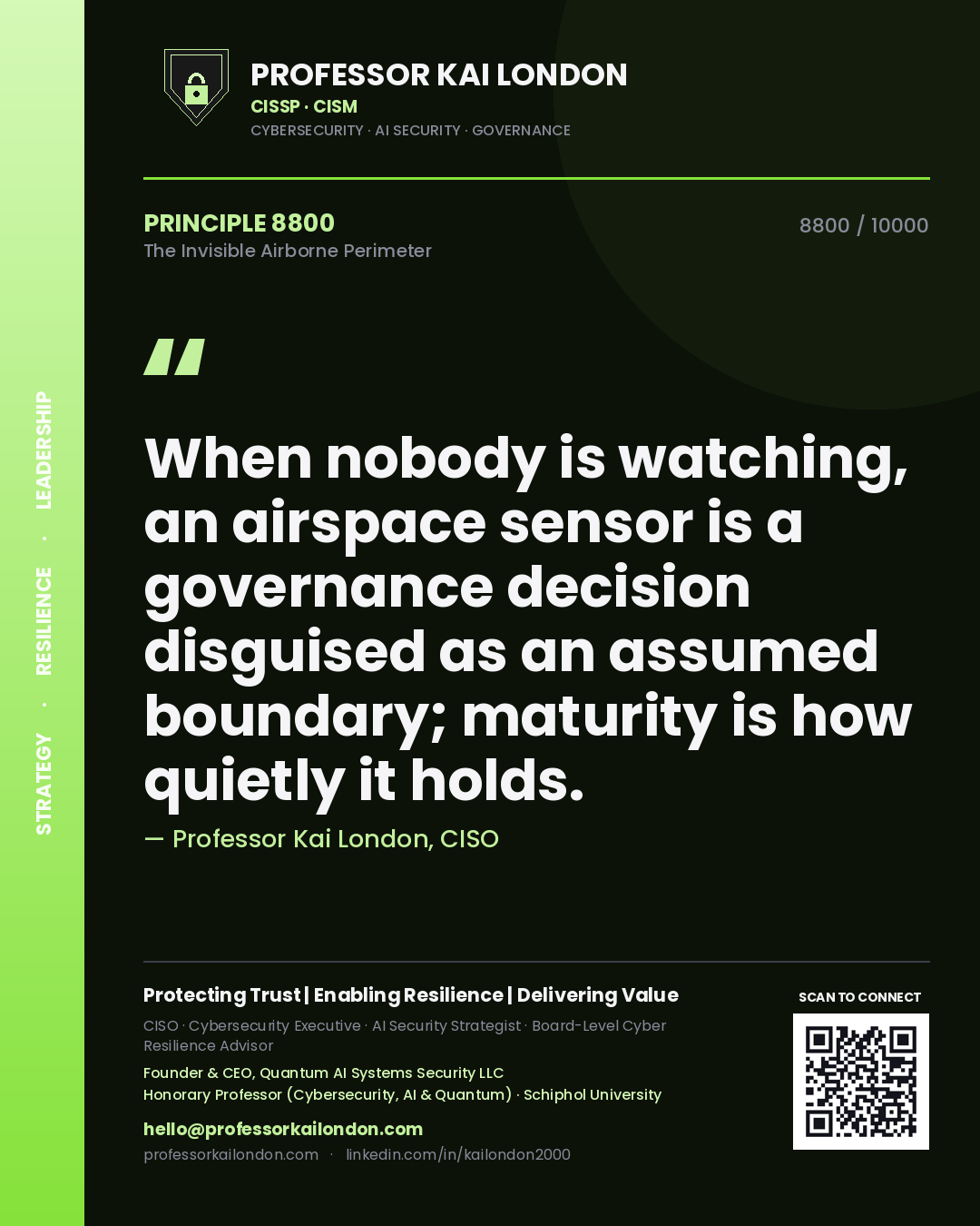 Professor Kai London principle 8800: When nobody is watching, an airspace sensor is a governance decision disguised as an assumed boundary; maturity is how quietly it holds.