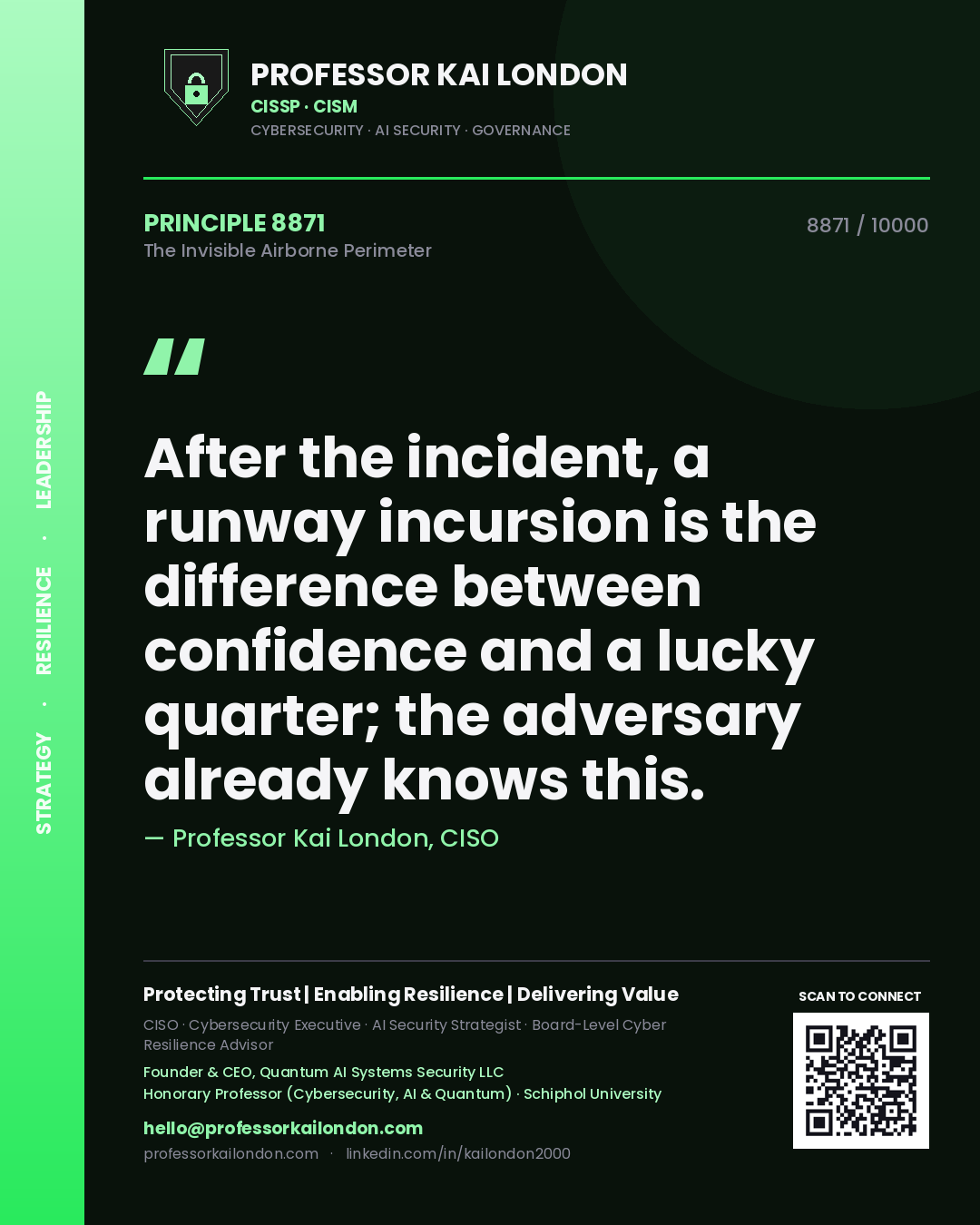 Professor Kai London principle 8871: After the incident, a runway incursion is the difference between confidence and a lucky quarter; the adversary already knows this.
