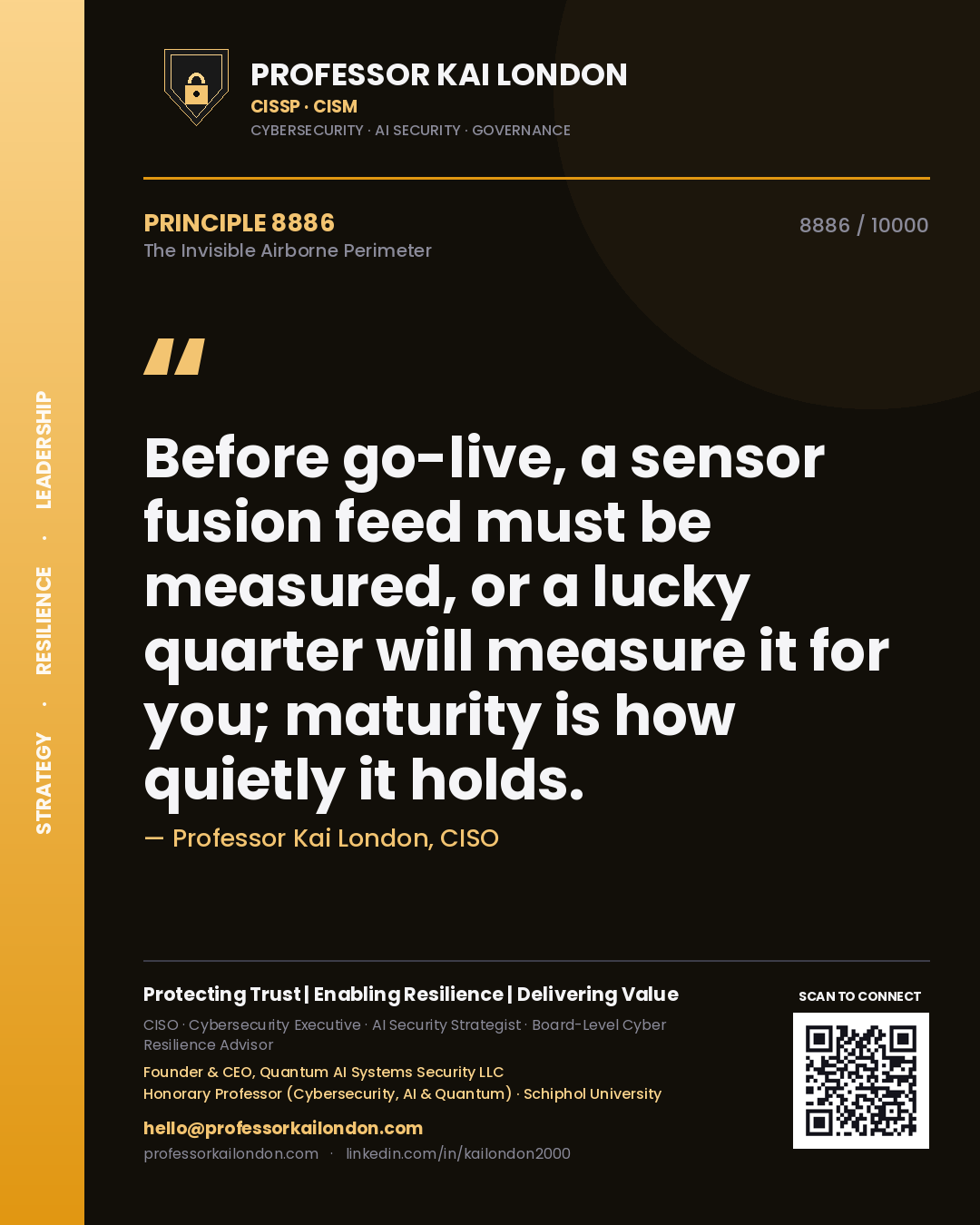 Professor Kai London principle 8886: Before go-live, a sensor fusion feed must be measured, or a lucky quarter will measure it for you; maturity is how quietly it holds.