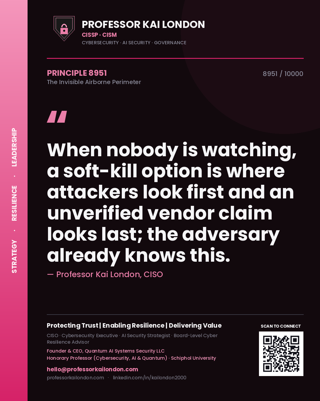 Professor Kai London principle 8951: When nobody is watching, a soft-kill option is where attackers look first and an unverified vendor claim looks last; the adversary already knows this.