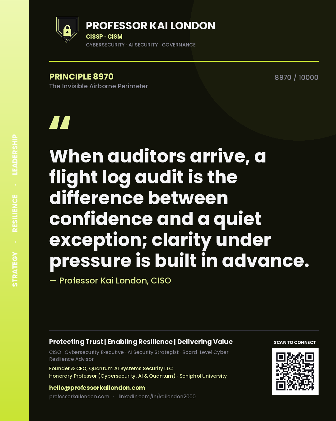 Professor Kai London principle 8970: When auditors arrive, a flight log audit is the difference between confidence and a quiet exception; clarity under pressure is built in advance.