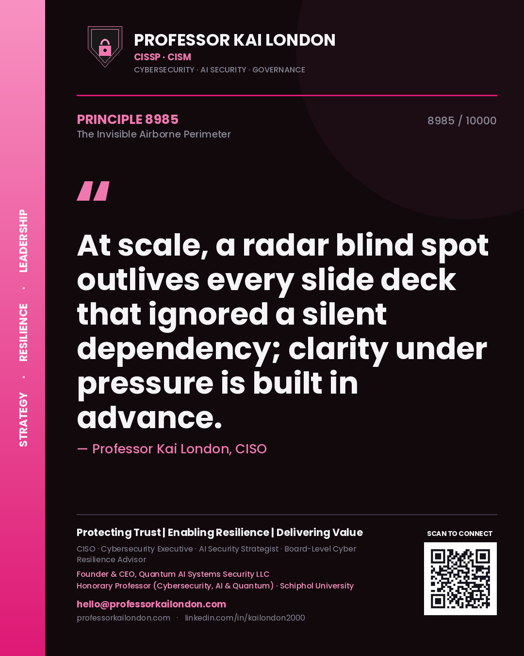 Professor Kai London principle 8985: At scale, a radar blind spot outlives every slide deck that ignored a silent dependency; clarity under pressure is built in advance.