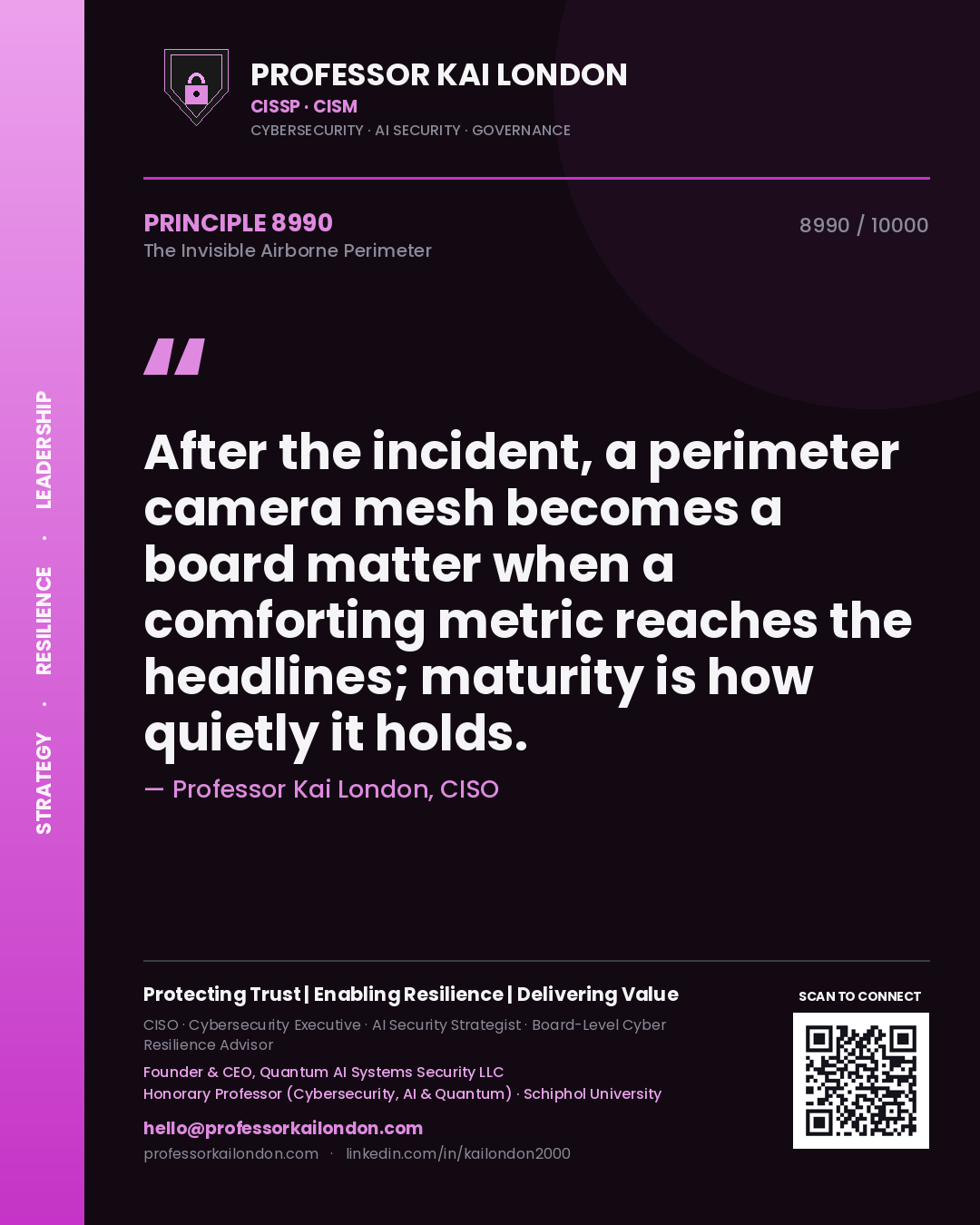 Professor Kai London principle 8990: After the incident, a perimeter camera mesh becomes a board matter when a comforting metric reaches the headlines; maturity is how quietly it holds.
