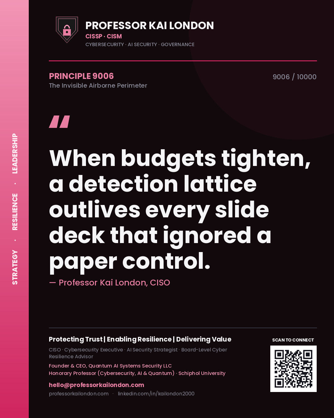 Professor Kai London principle 9006: When budgets tighten, a detection lattice outlives every slide deck that ignored a paper control.