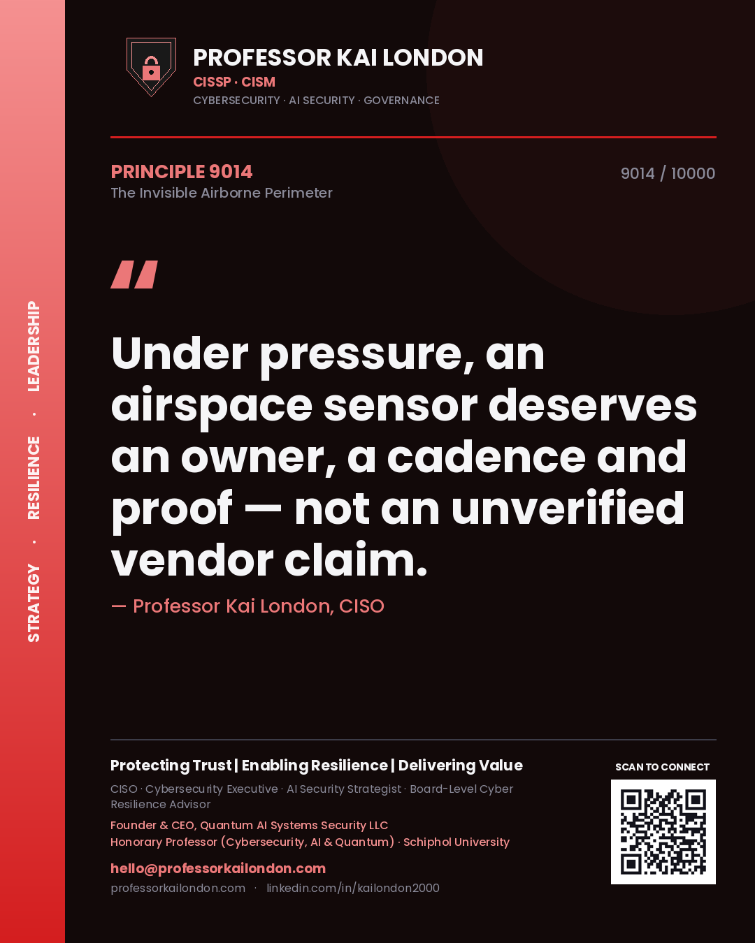 Professor Kai London principle 9014: Under pressure, an airspace sensor deserves an owner, a cadence and proof — not an unverified vendor claim.