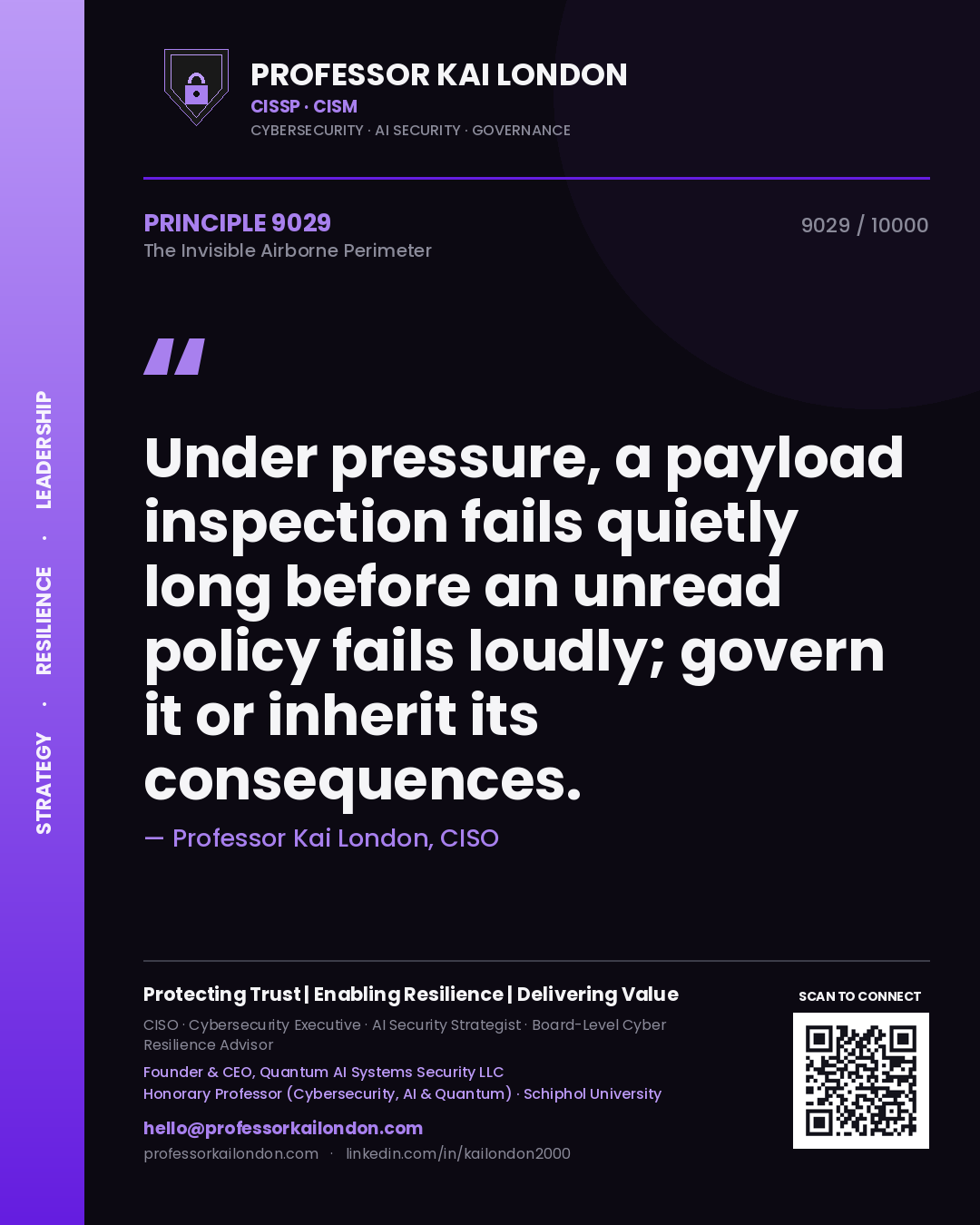 Professor Kai London principle 9029: Under pressure, a payload inspection fails quietly long before an unread policy fails loudly; govern it or inherit its consequences.