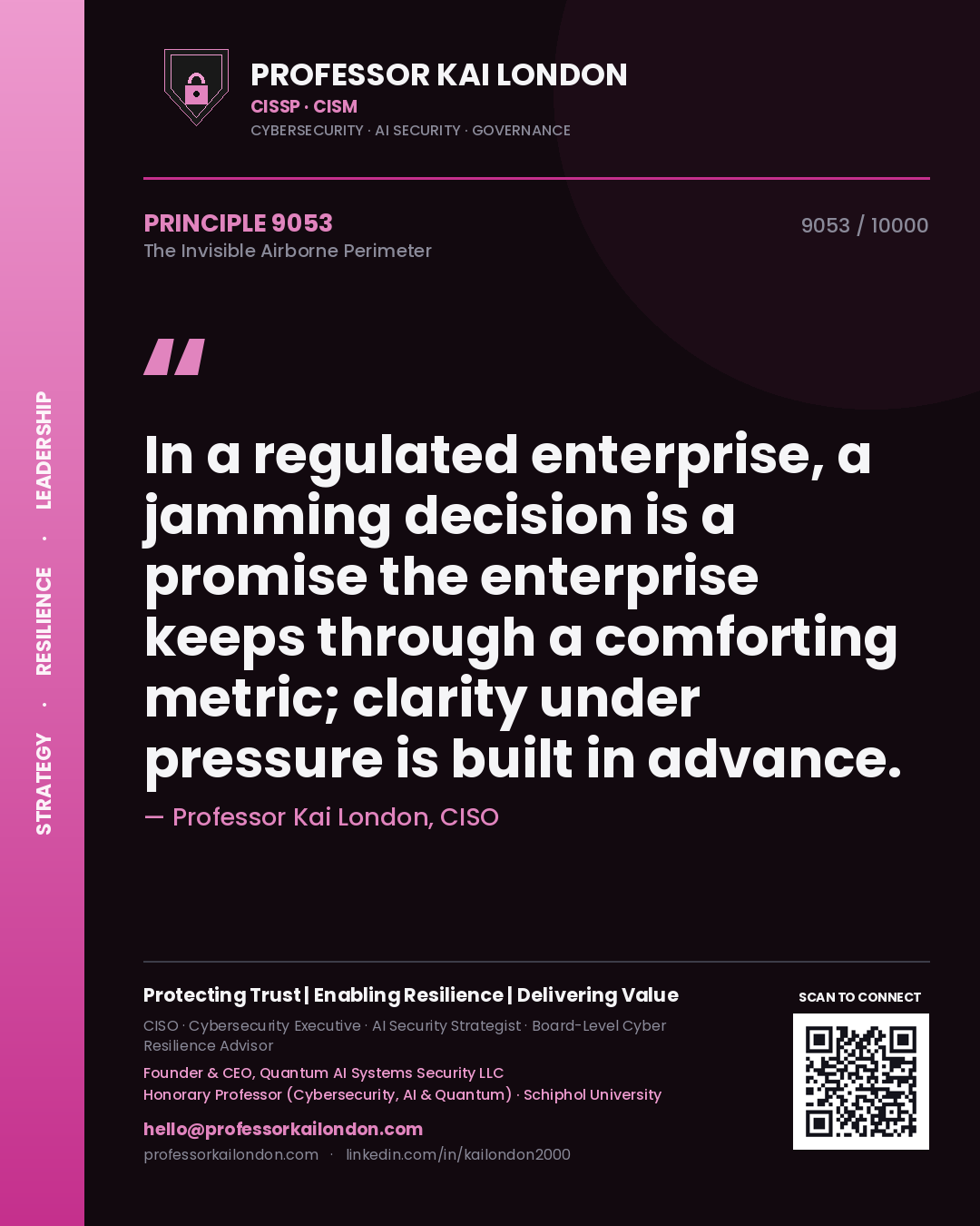 Professor Kai London principle 9053: In a regulated enterprise, a jamming decision is a promise the enterprise keeps through a comforting metric; clarity under pressure is built in advance.
