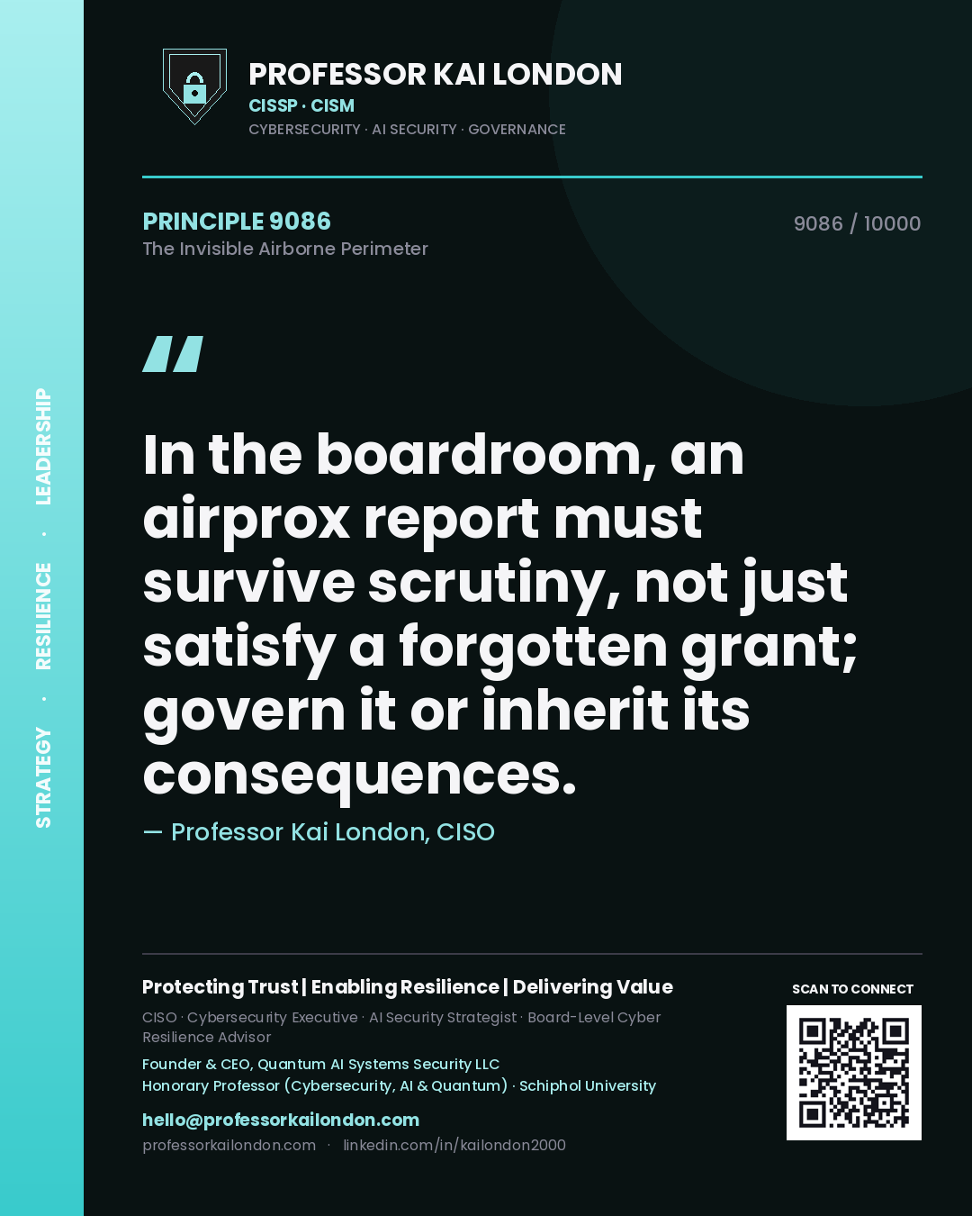 Professor Kai London principle 9086: In the boardroom, an airprox report must survive scrutiny, not just satisfy a forgotten grant; govern it or inherit its consequences.