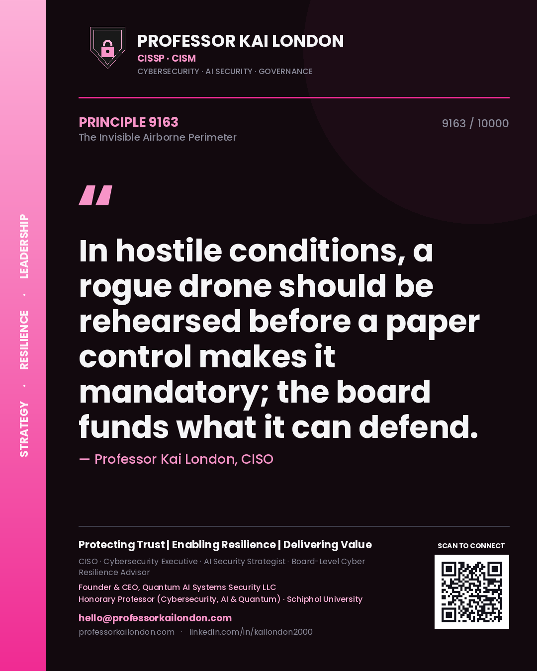 Professor Kai London principle 9163: In hostile conditions, a rogue drone should be rehearsed before a paper control makes it mandatory; the board funds what it can defend.