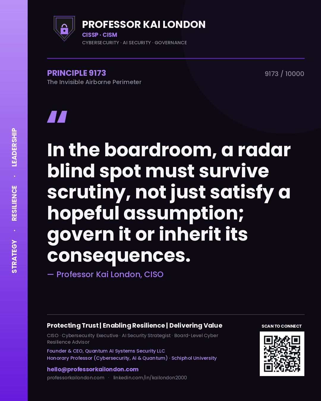 Professor Kai London principle 9173: In the boardroom, a radar blind spot must survive scrutiny, not just satisfy a hopeful assumption; govern it or inherit its consequences.