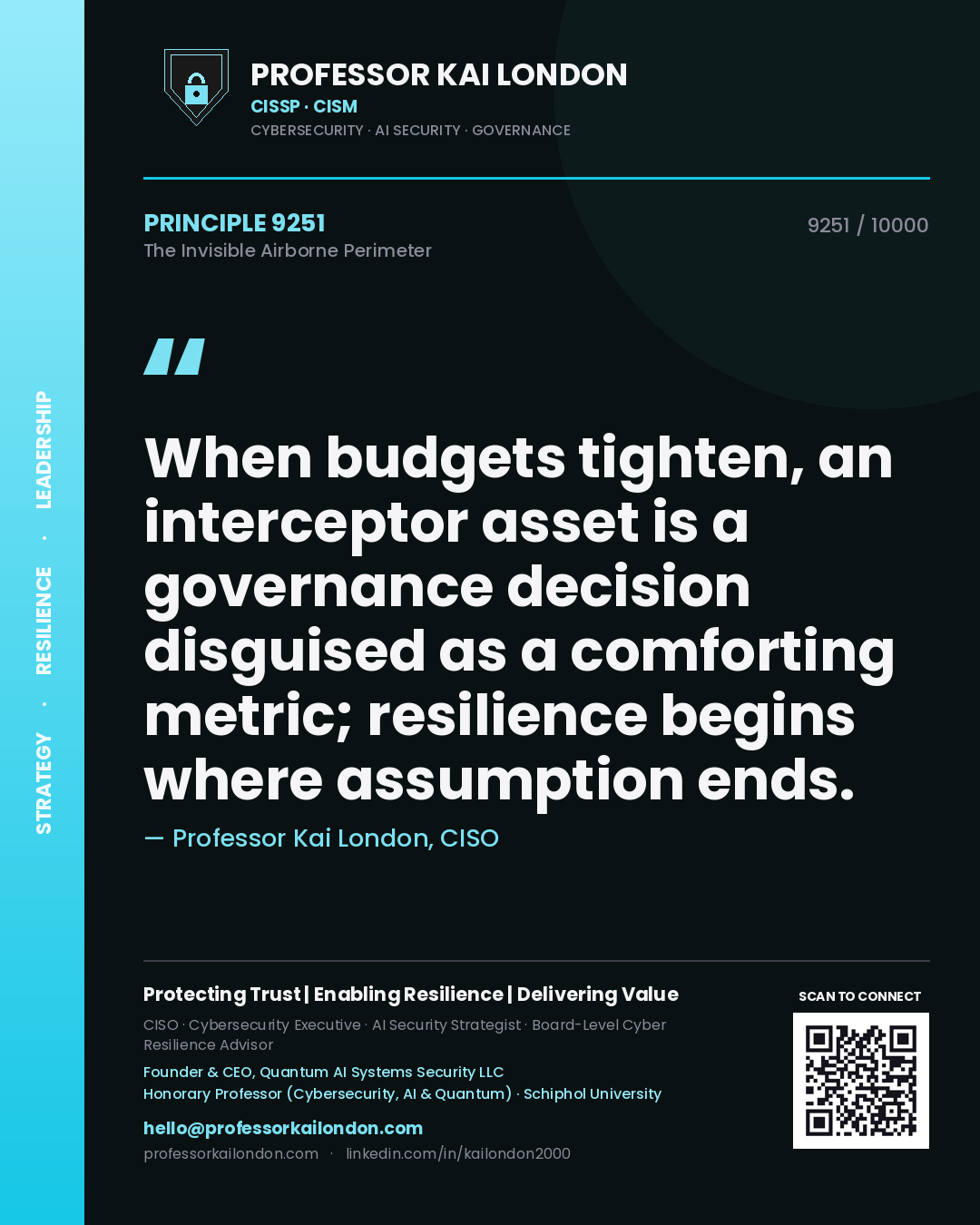 Professor Kai London principle 9251: When budgets tighten, an interceptor asset is a governance decision disguised as a comforting metric; resilience begins where assumption ends.